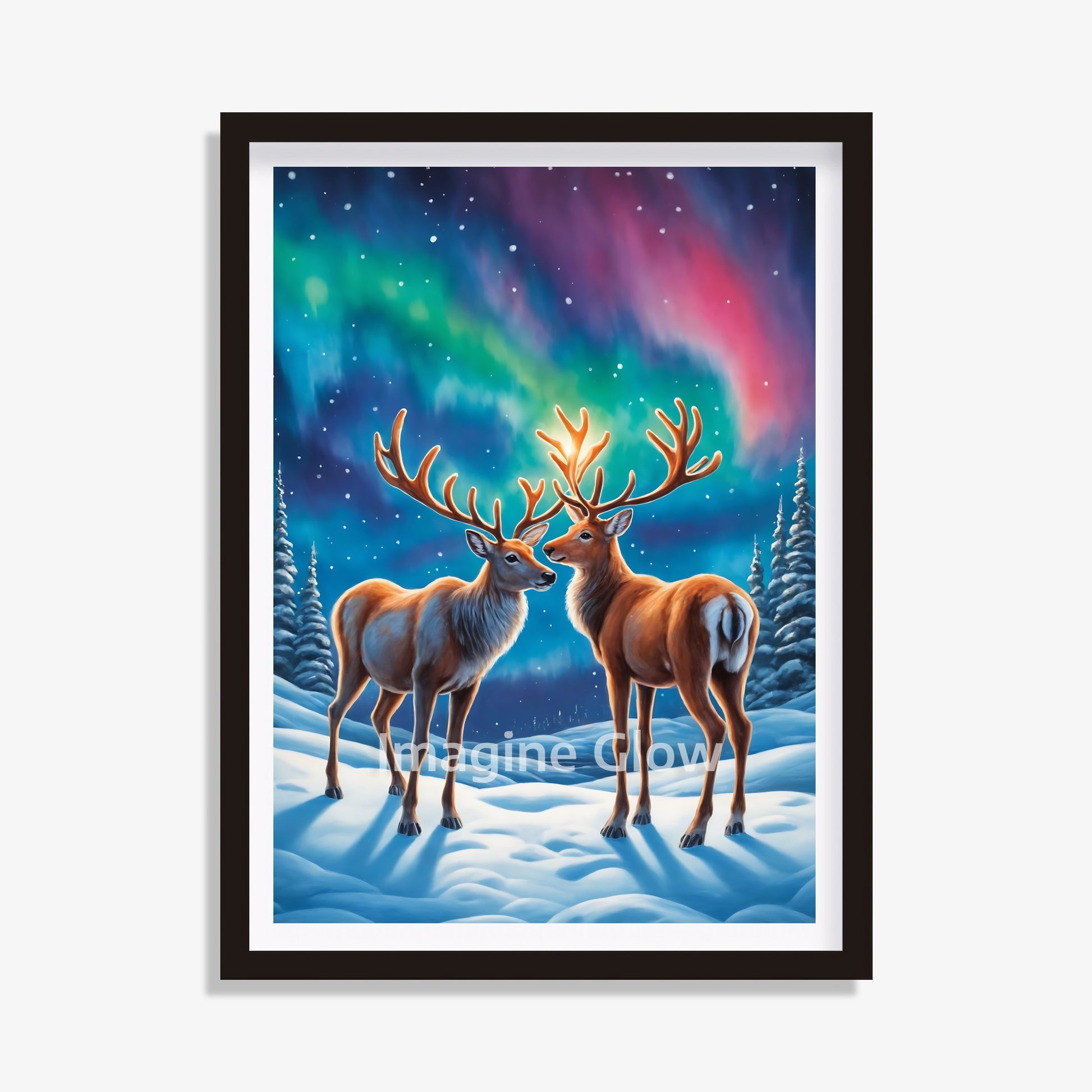 Reindeer Northern Light Aurora Borealis Scenery - Printable Animal Wall Art