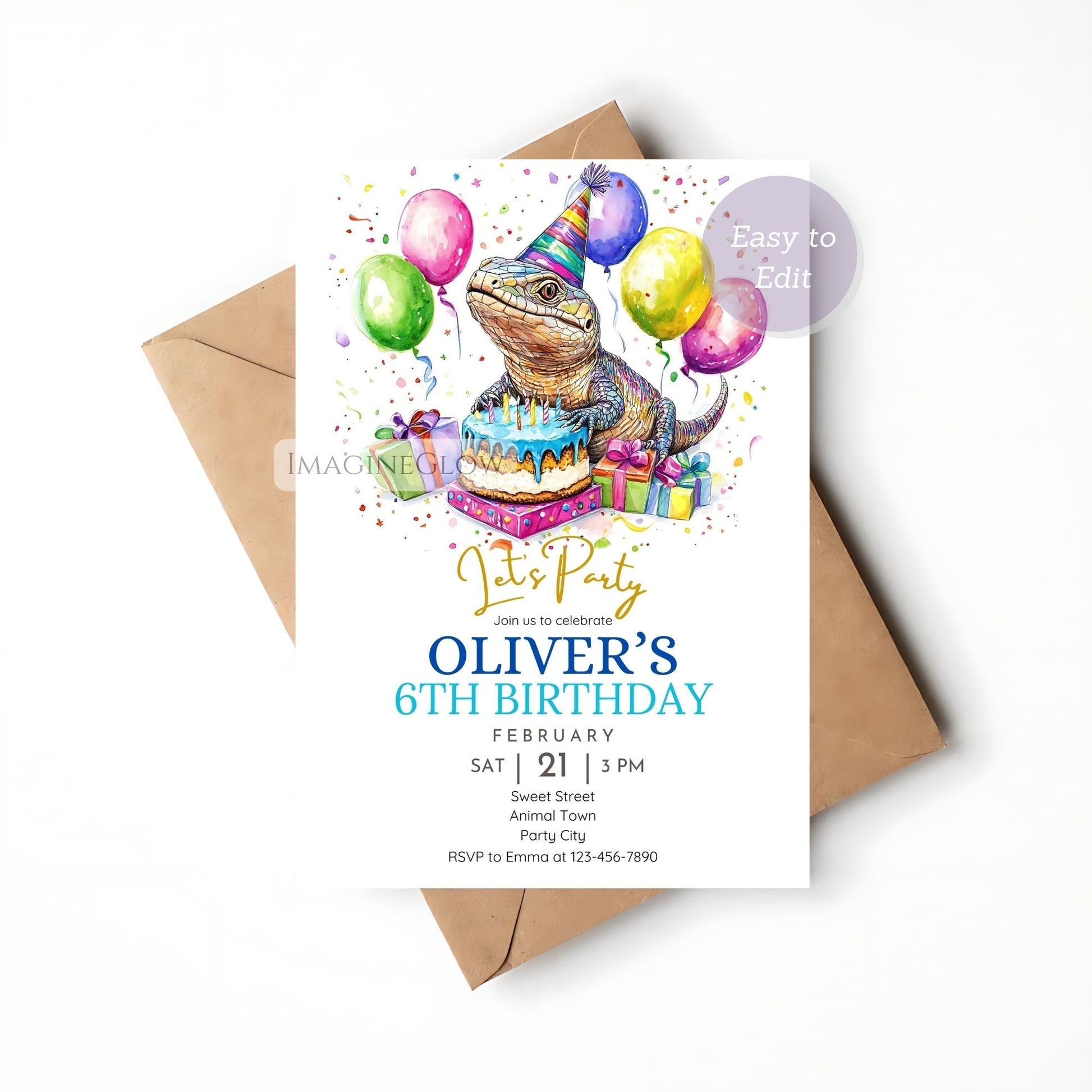 Editable reptile party invite for kids