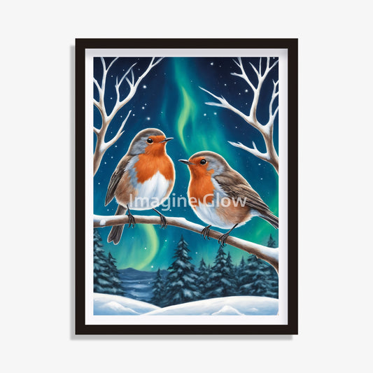 Robin Northern Light Aurora Borealis Scenery - Animal Wall Art