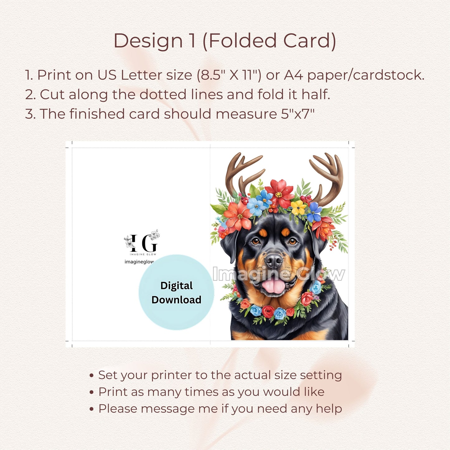 Rottweiler dog-themed Christmas card for festive greetings.