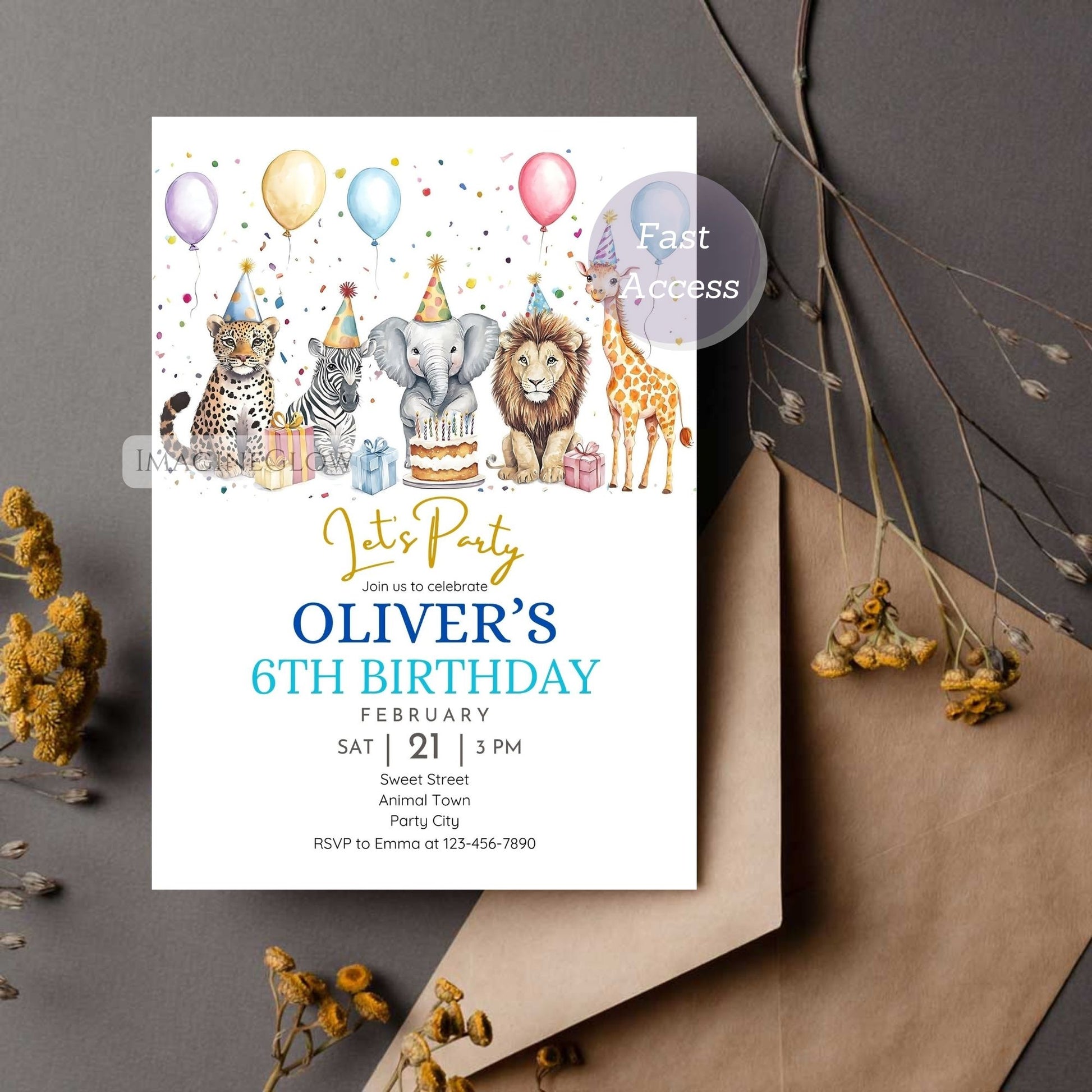 Jungle themed birthday party invitation for kids