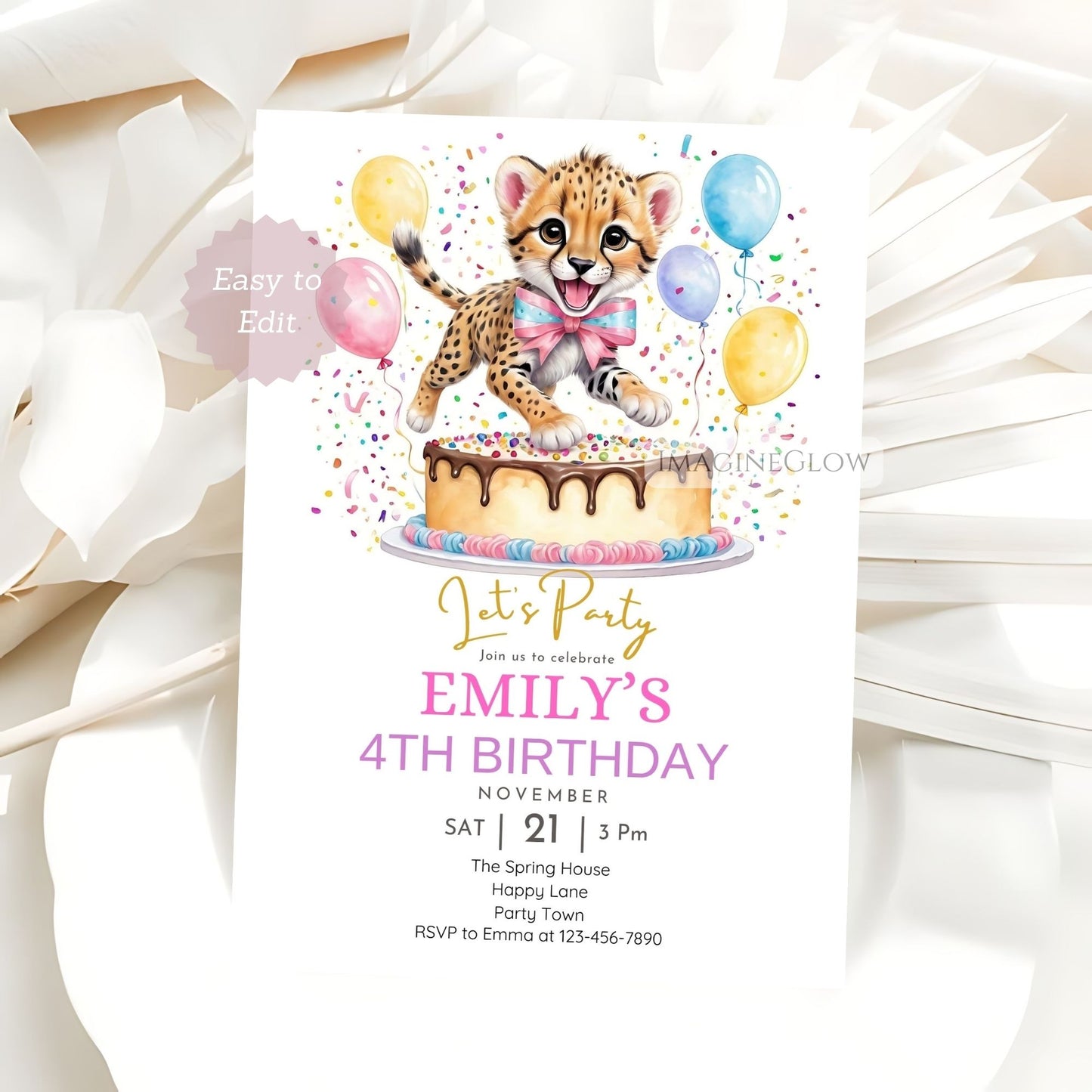 Wild animal party invite with cheetah design