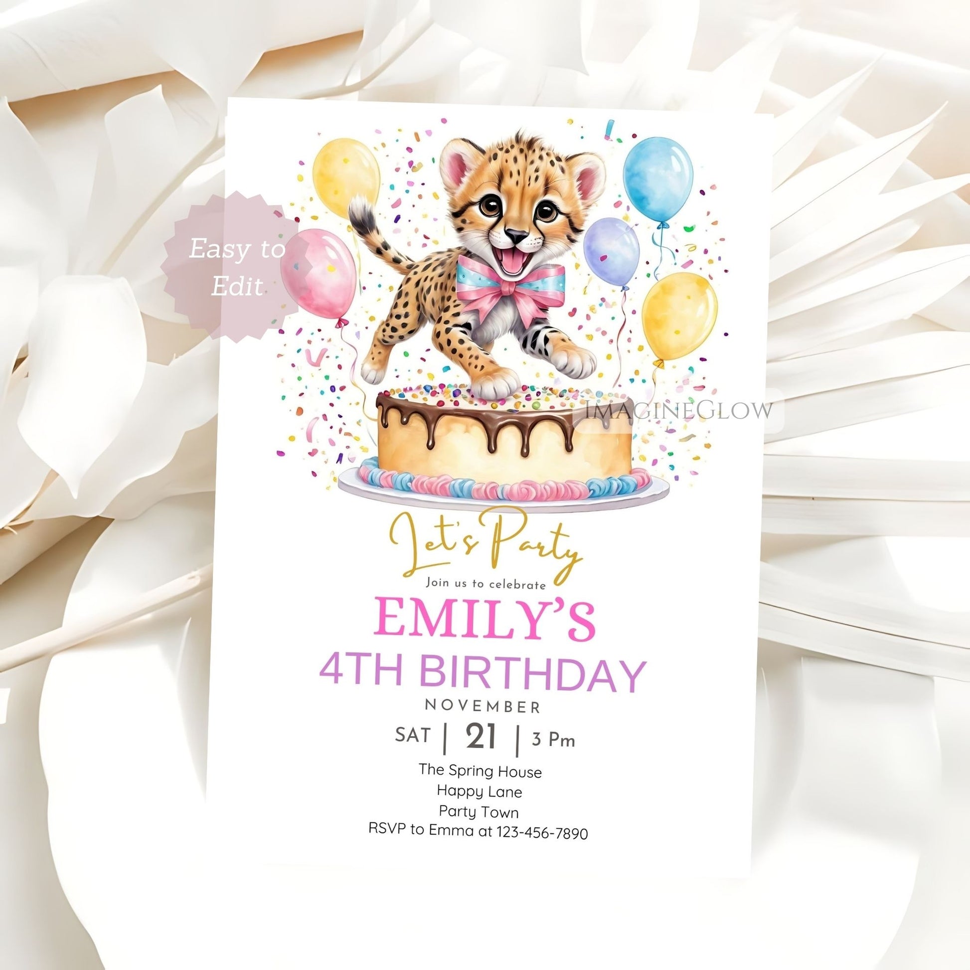 Wild animal party invite with cheetah design