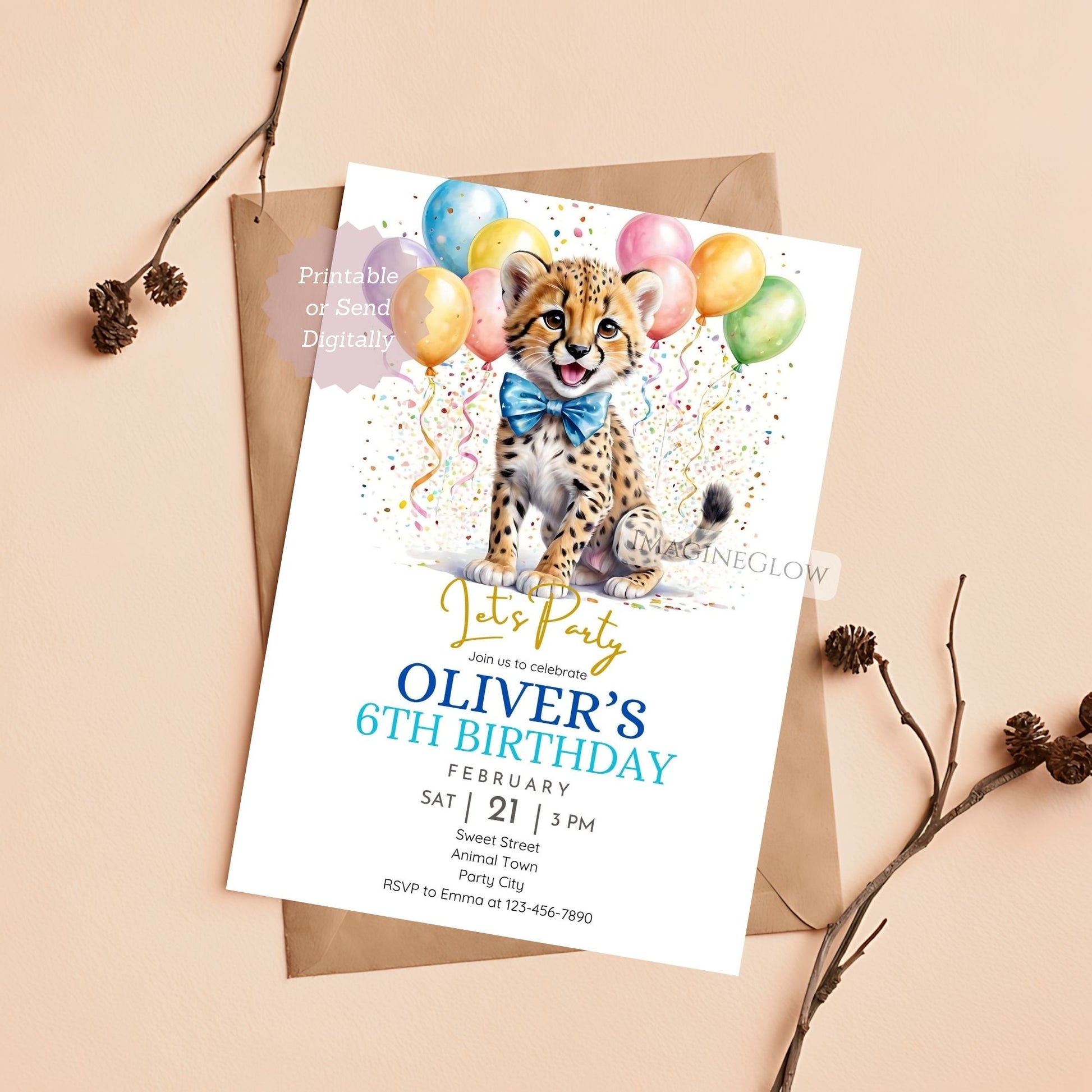 Digital leopard birthday invite for easy sharing