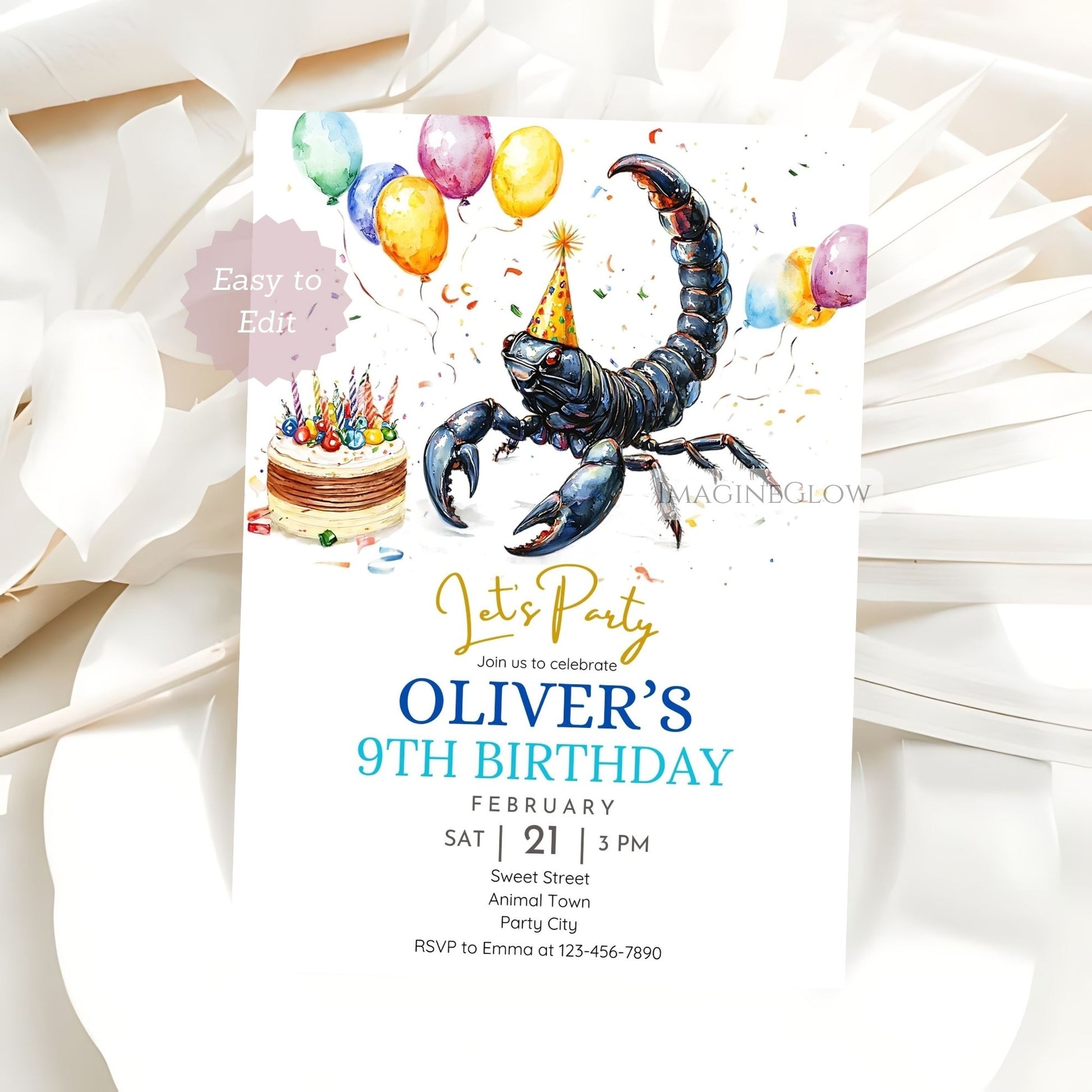 Desert scorpion birthday invitation design