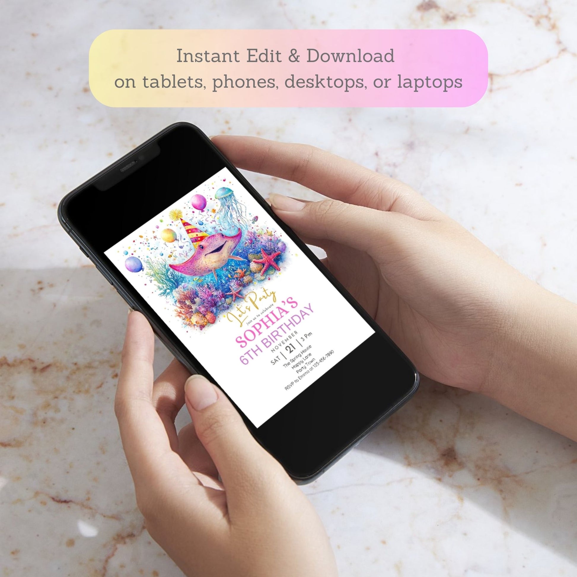 Stingray party invite for undersea celebration