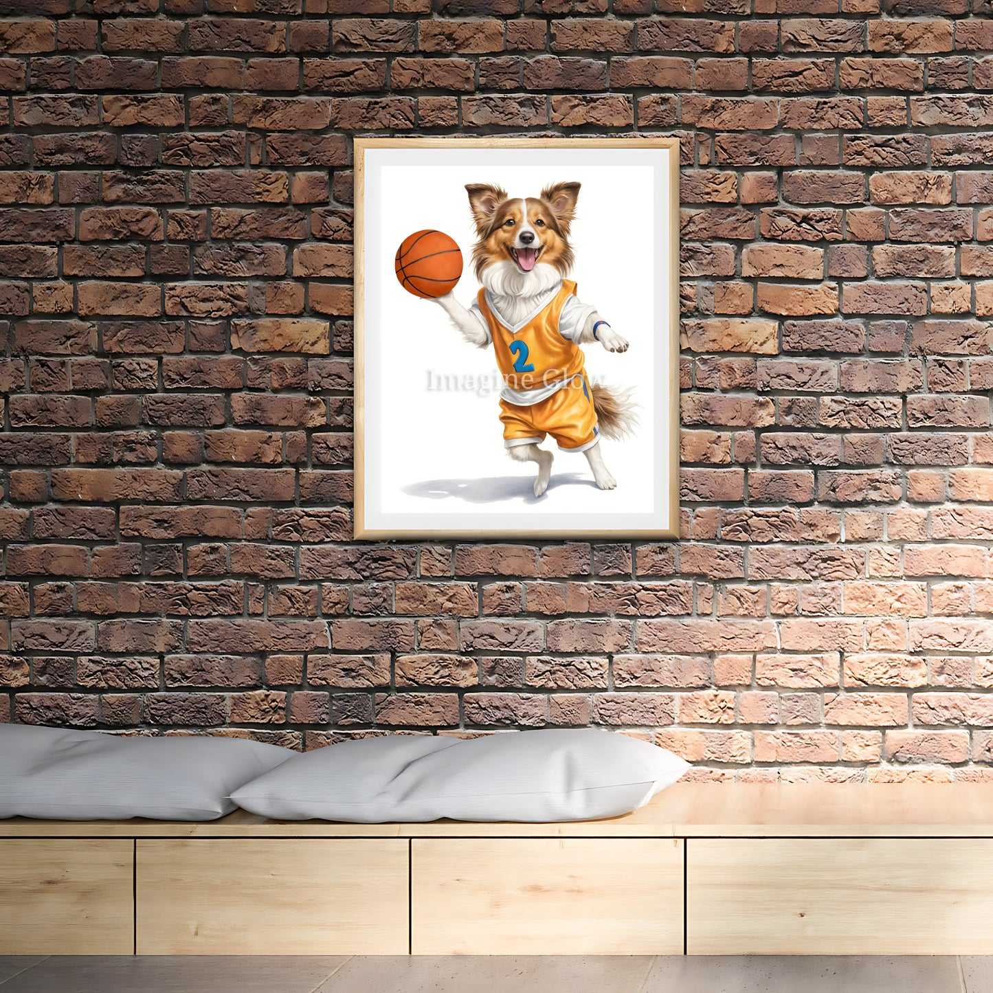 Shetland Sheepdog basketball art, printable sports decor for dog lovers.