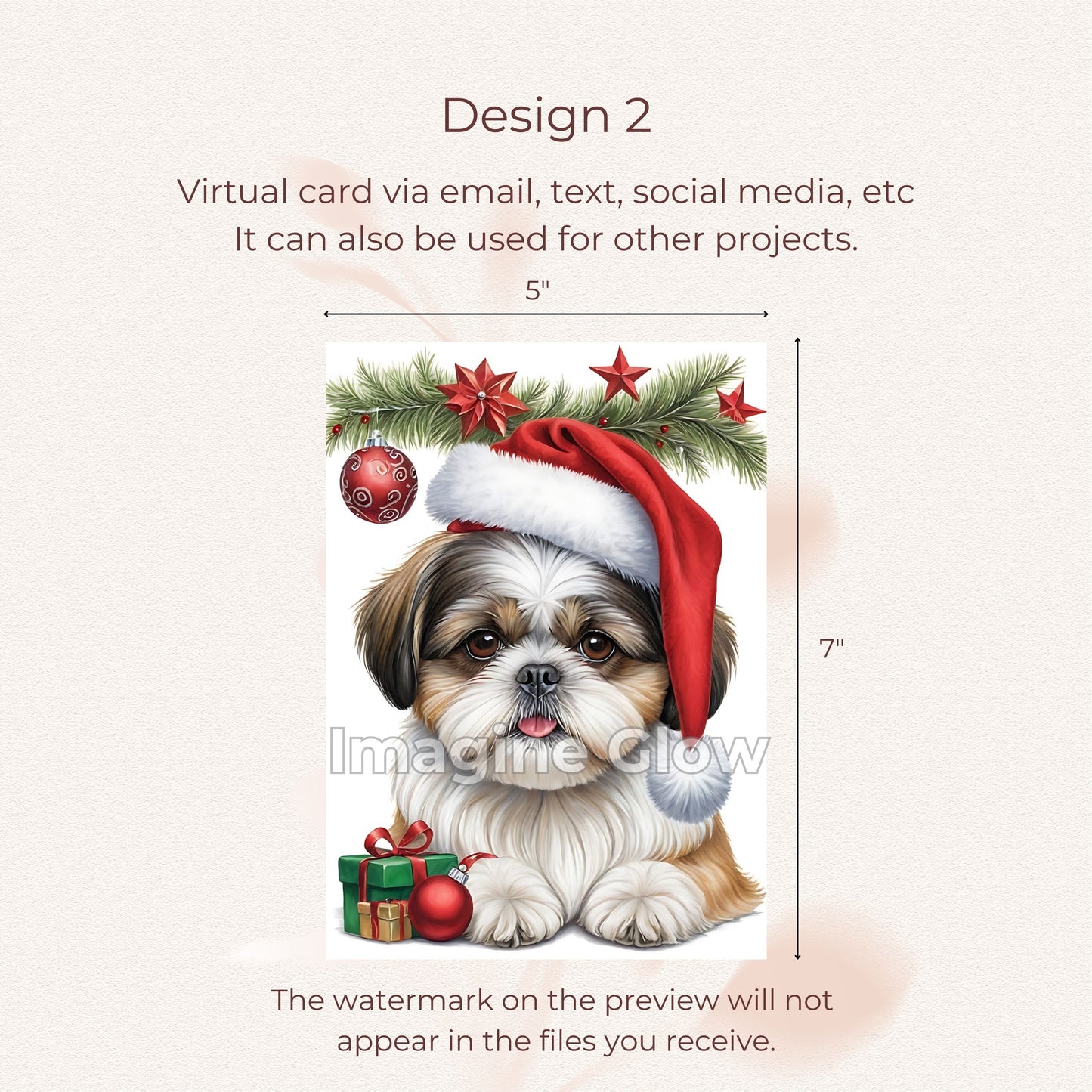 Shih Tzu dog holiday greeting card, printable for Christmas.