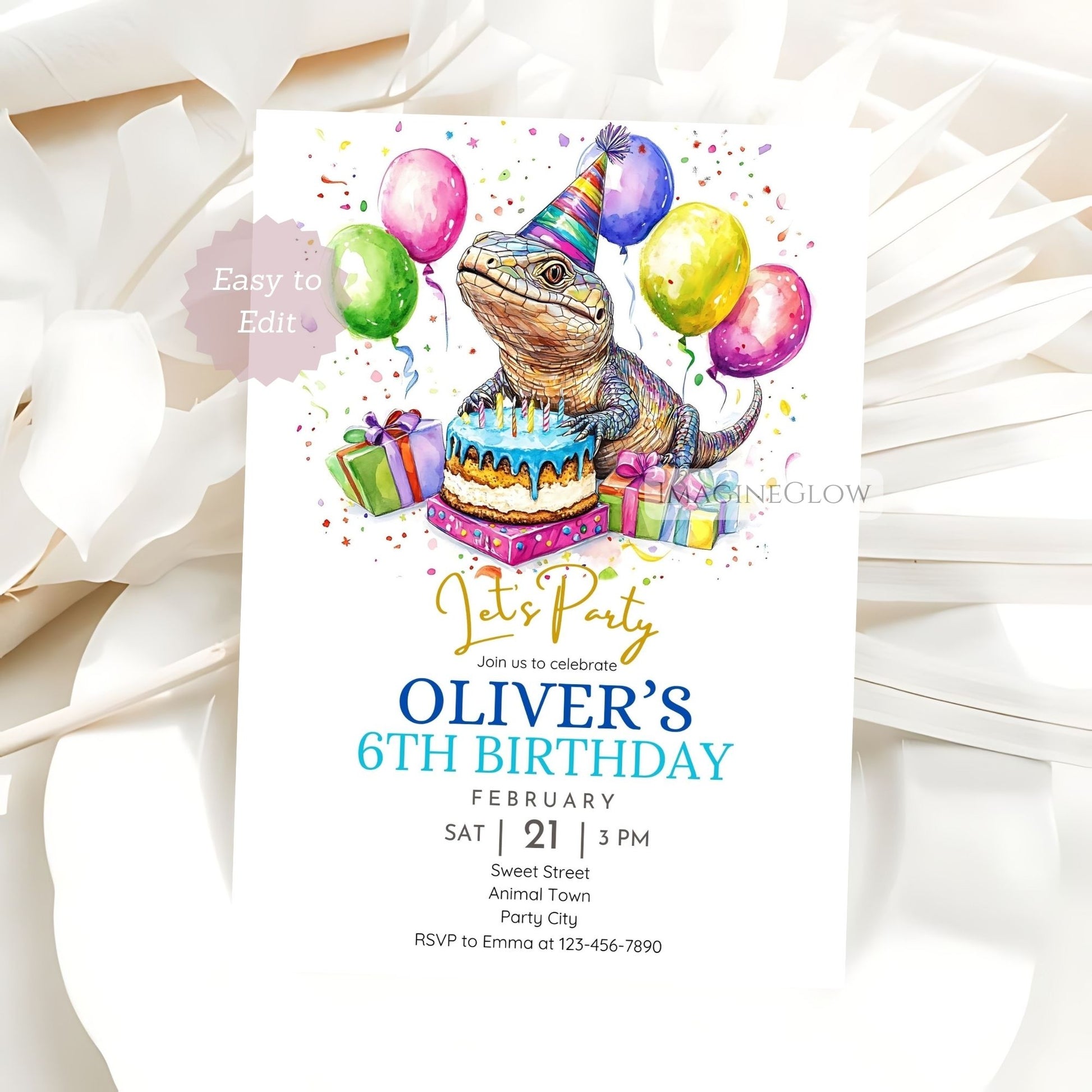 Nature-themed skink birthday invitation