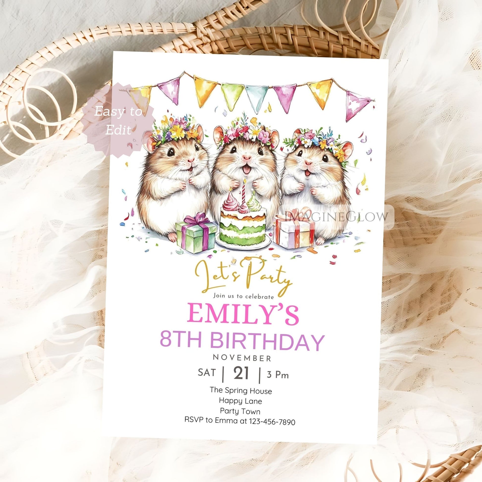 Printable hamster birthday card for children
