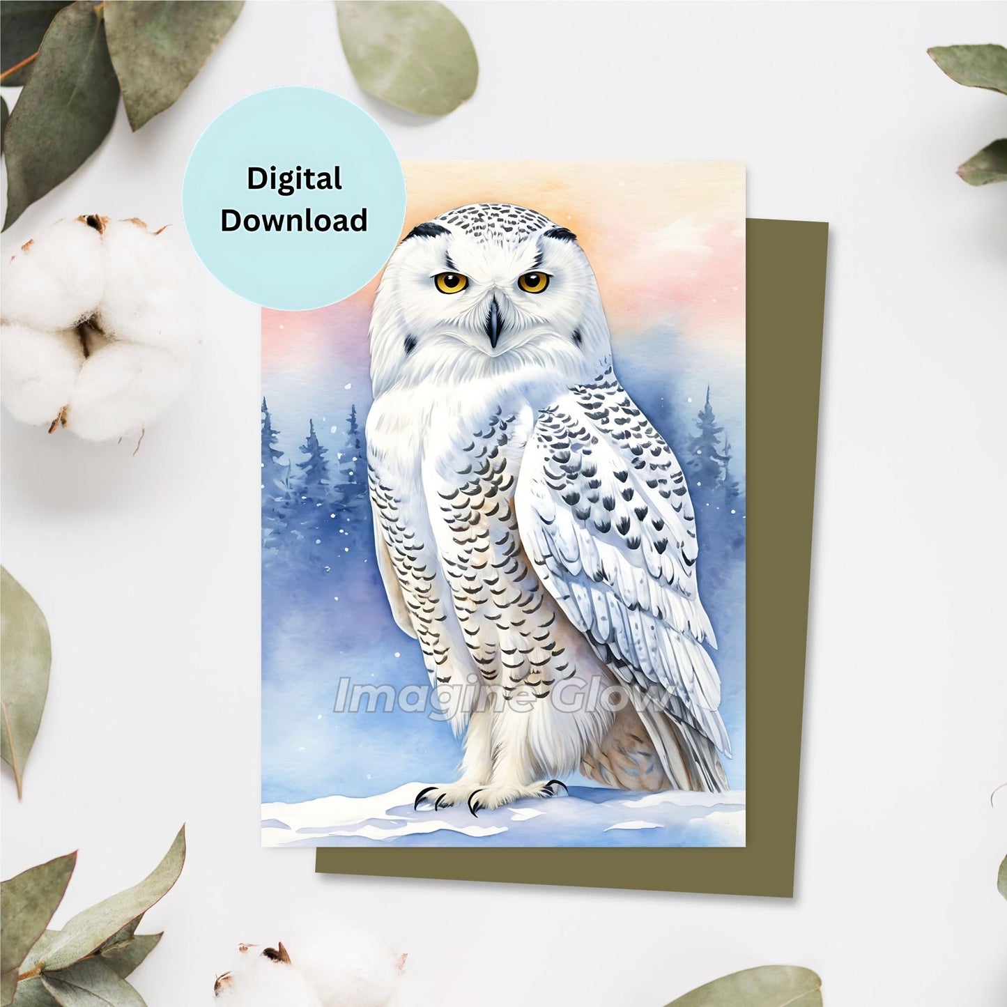 Snowy Owl Card for Winter Holiday Greetings