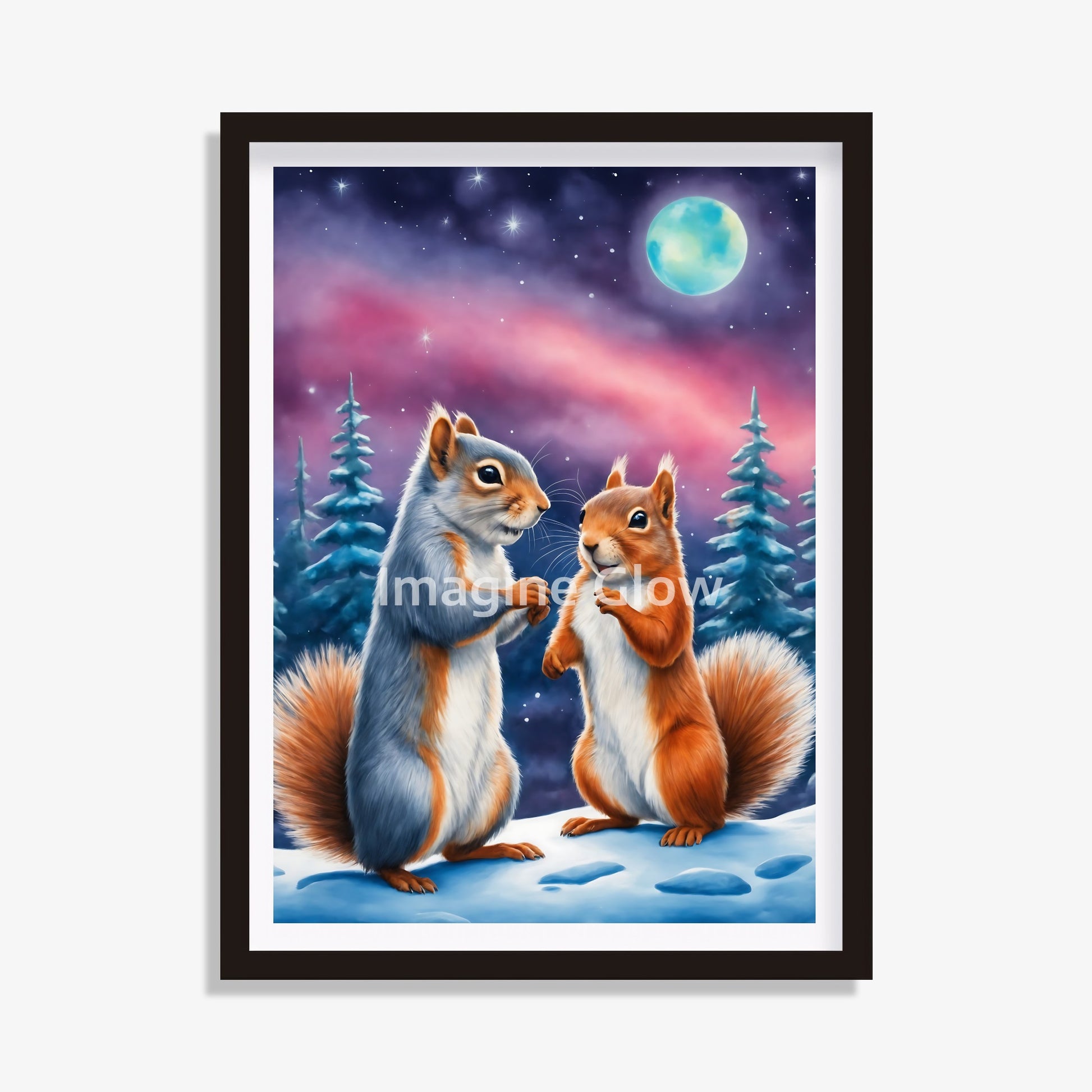 Squirrel Northern Light Aurora Borealis Scenery - Printable Animal Wall Art