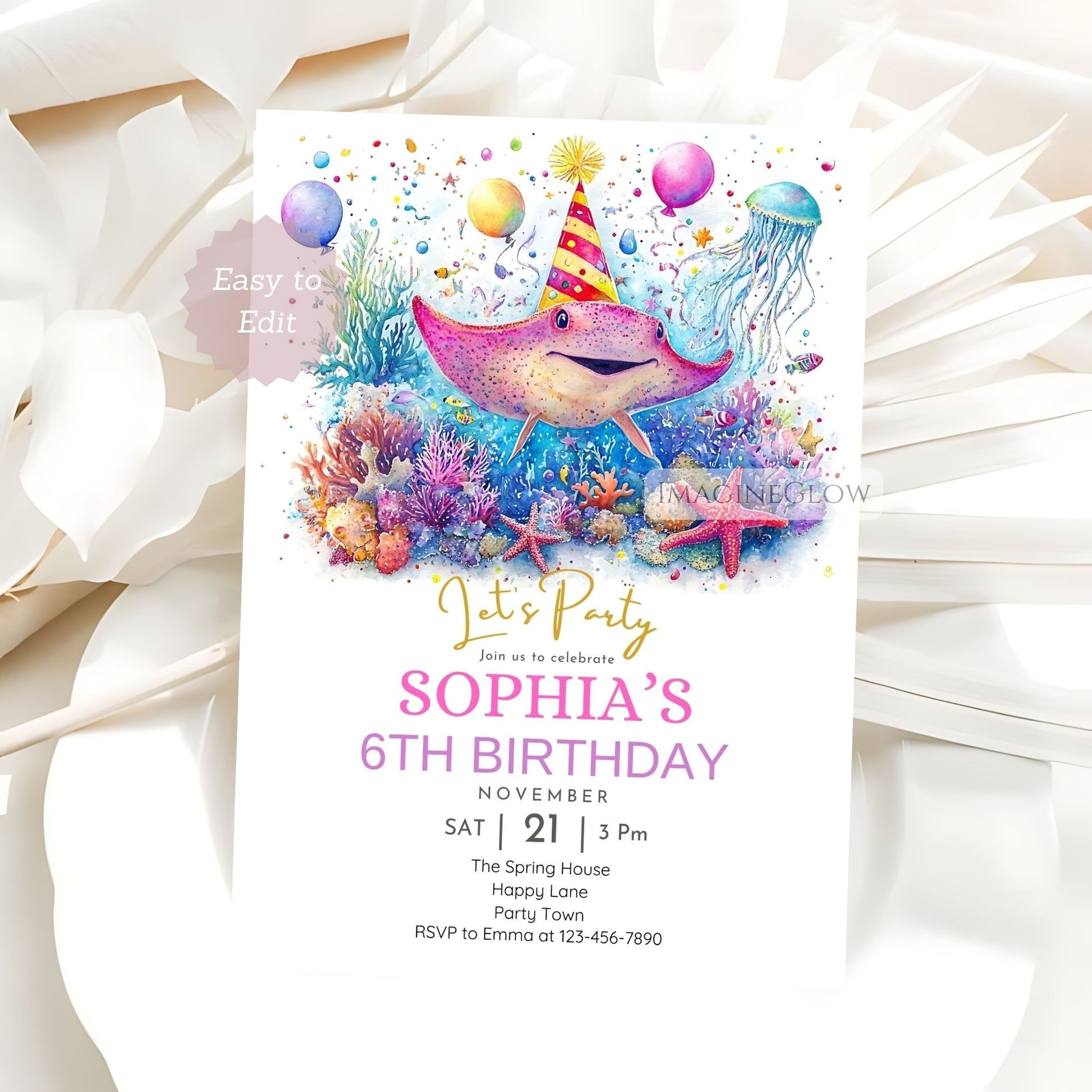 Fun and playful stingray birthday template