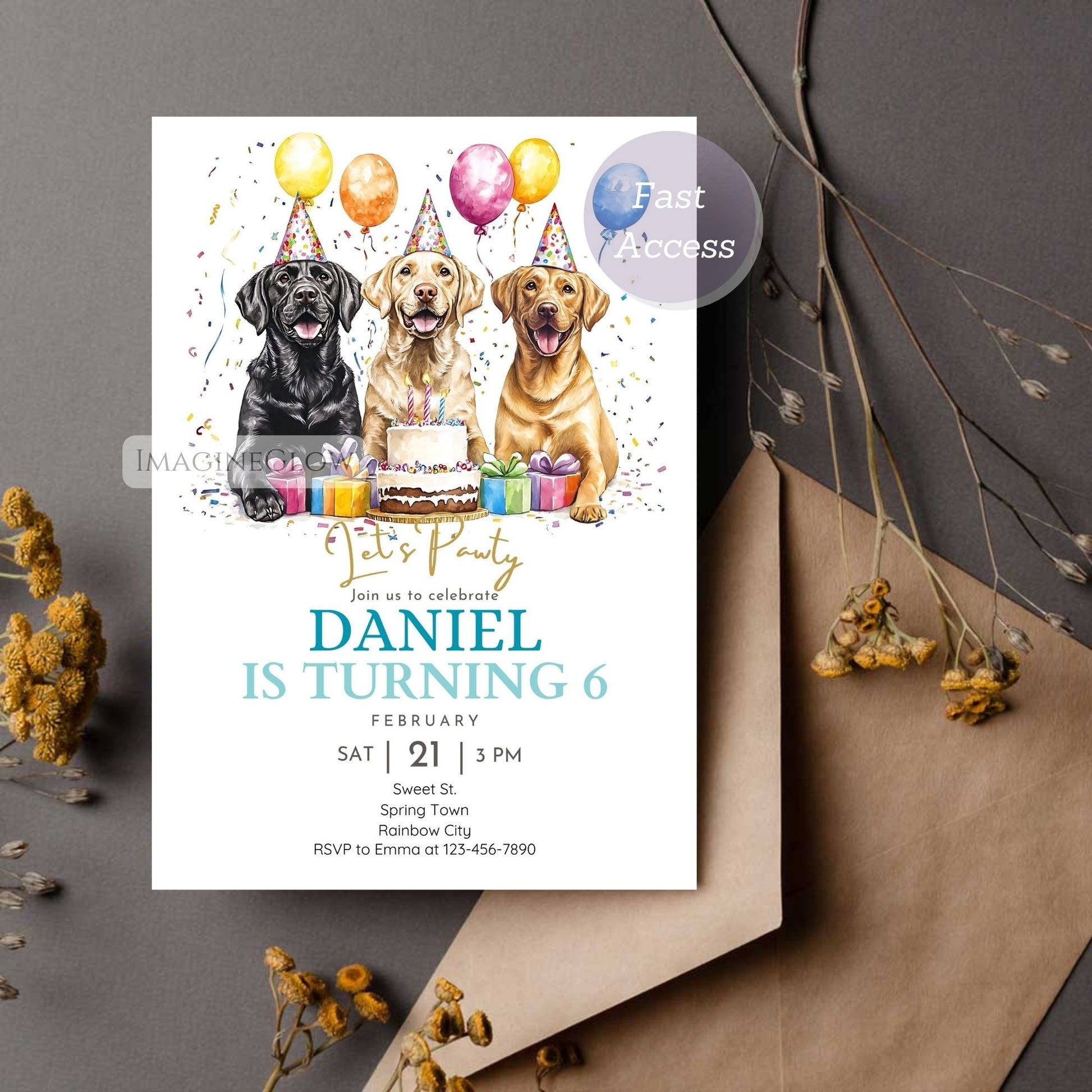 Fun and editable Lab puppy invite