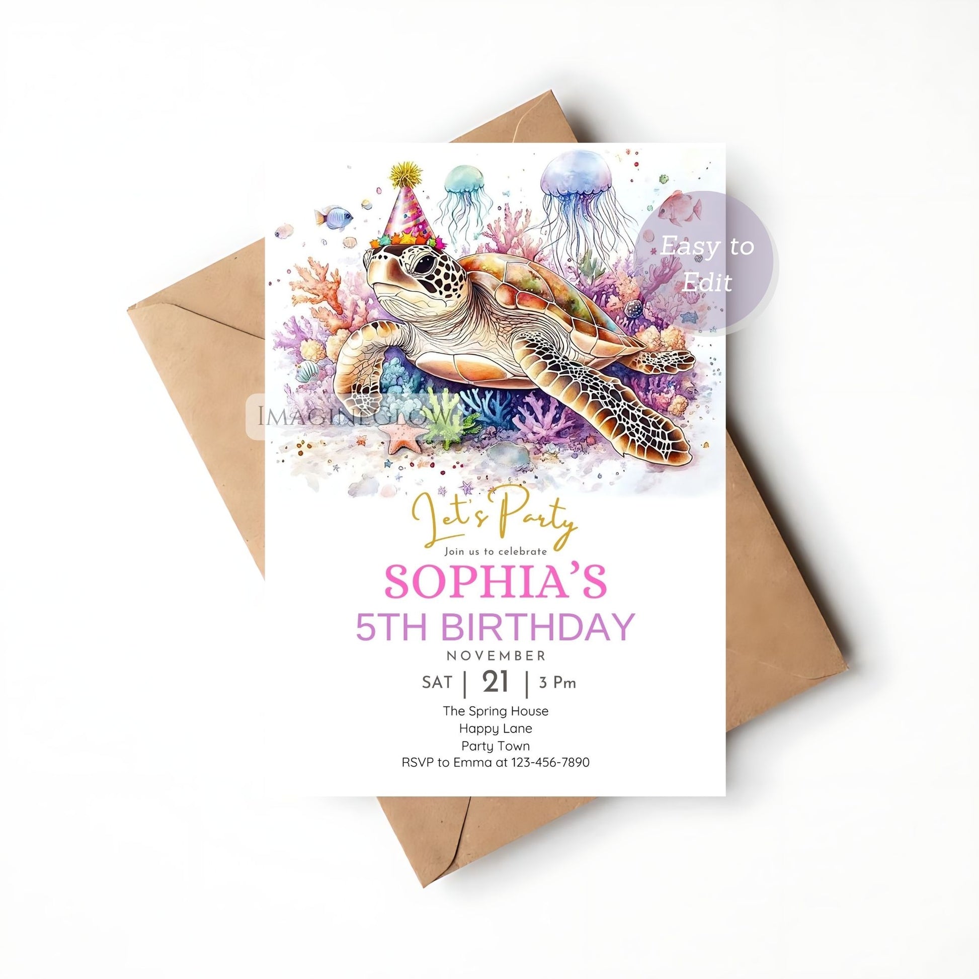 Editable turtle birthday invite