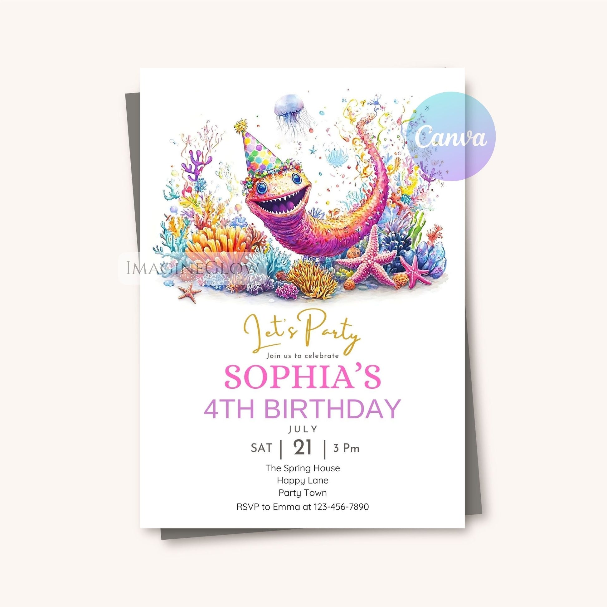 Quirky marine life birthday invitation