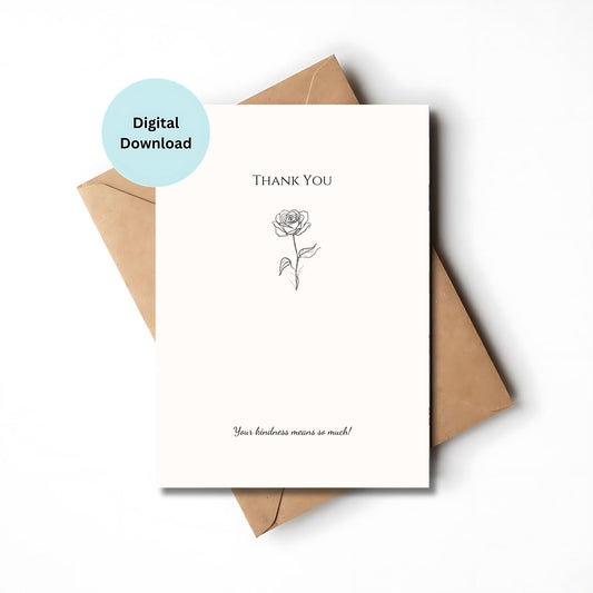 Minimalist rose-themed thank you card for thoughtful expressions.