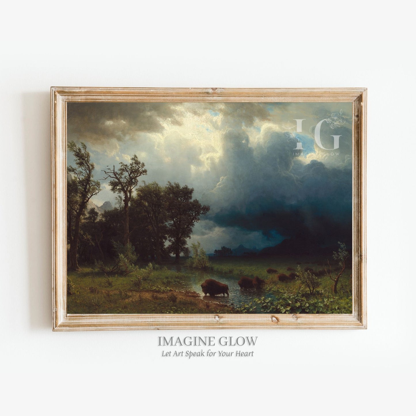 Buffalo Crossing the River Painting – Antique Printable Wall Decor