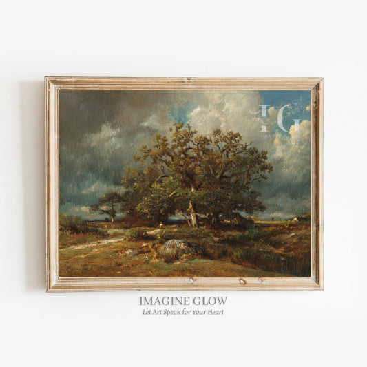 Majestic oak tree vintage artwork for timeless home decoration