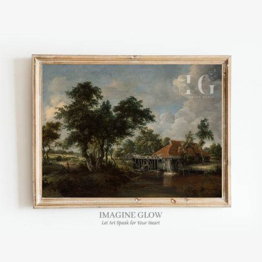 Antique watermill painting in vintage style for home decoration