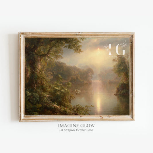 Serene vintage-inspired lake scene for printable wall decor