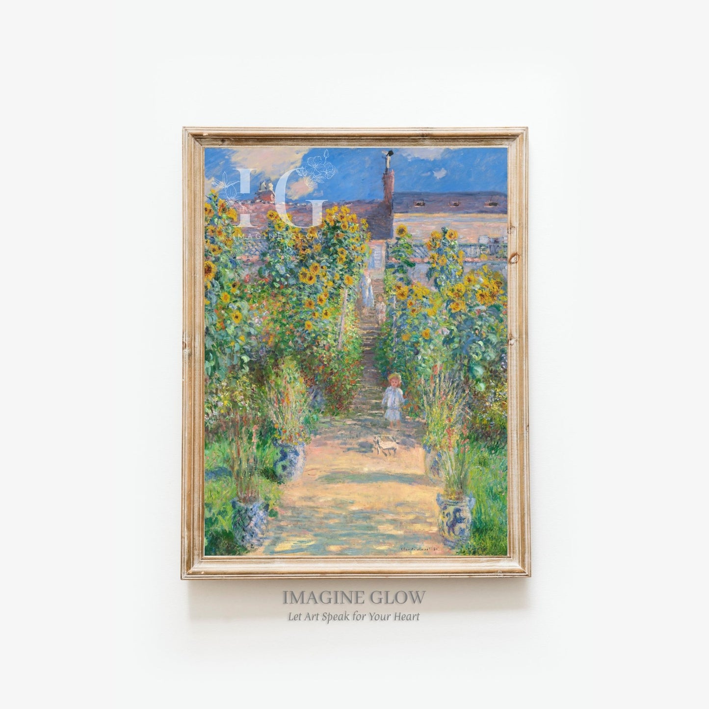 Antique-inspired landscape of a sunflower field for home decoration