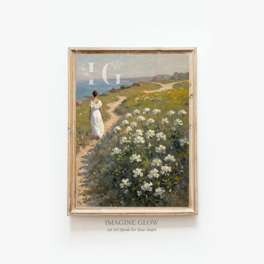 Vintage wall art featuring a coastal wildflower landscape