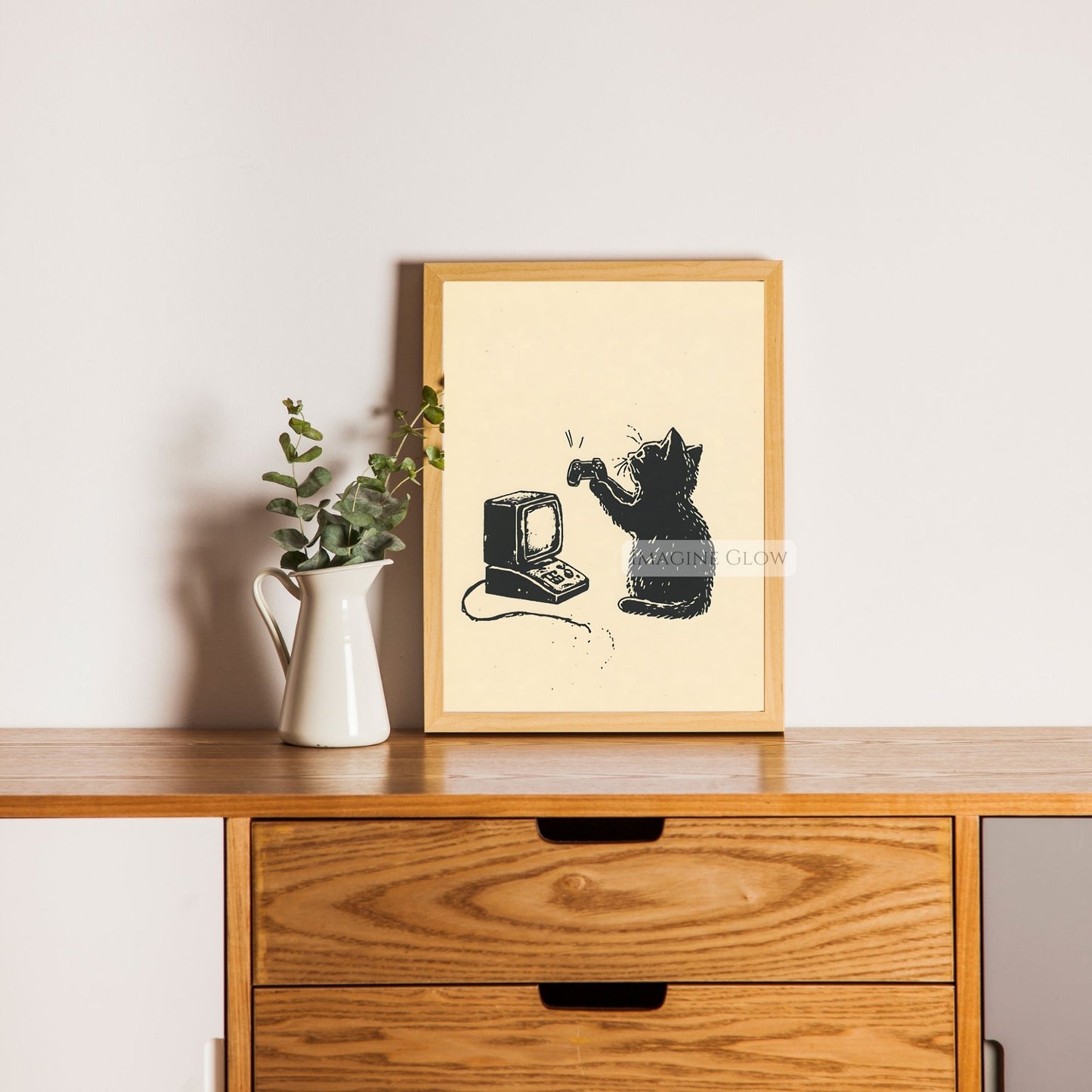 90s style cat gaming poster for home decor