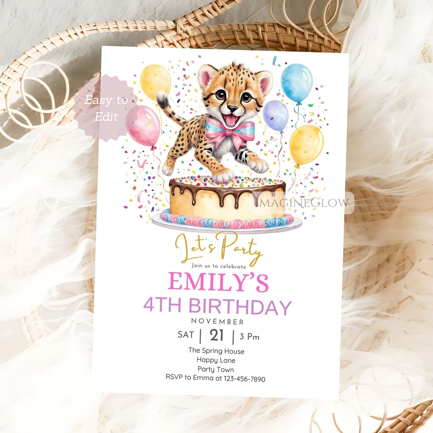 Instant download cheetah birthday party invite
Fun and wild cheetah birthday invitation for kids
Cheetah birthday party invite for adventurous celebrations