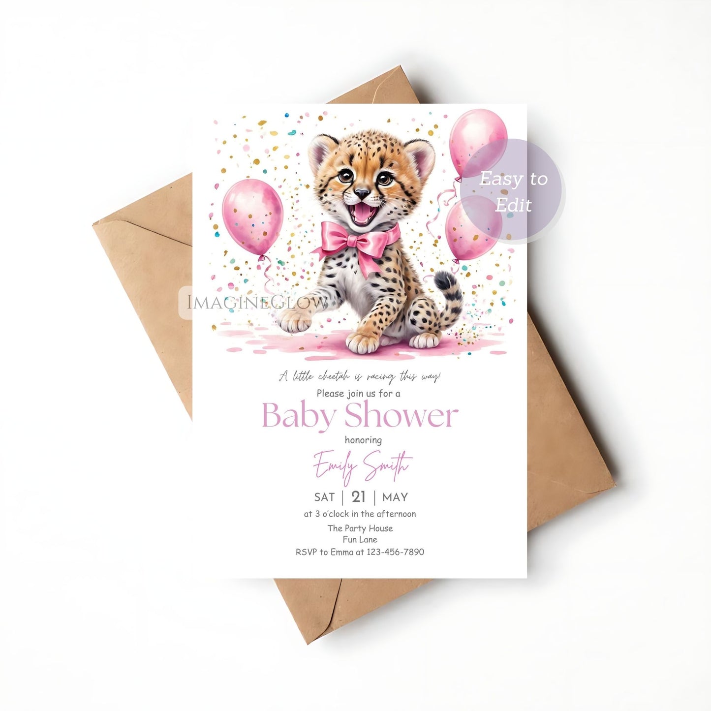 Cheetah baby shower invitation for boy or girl