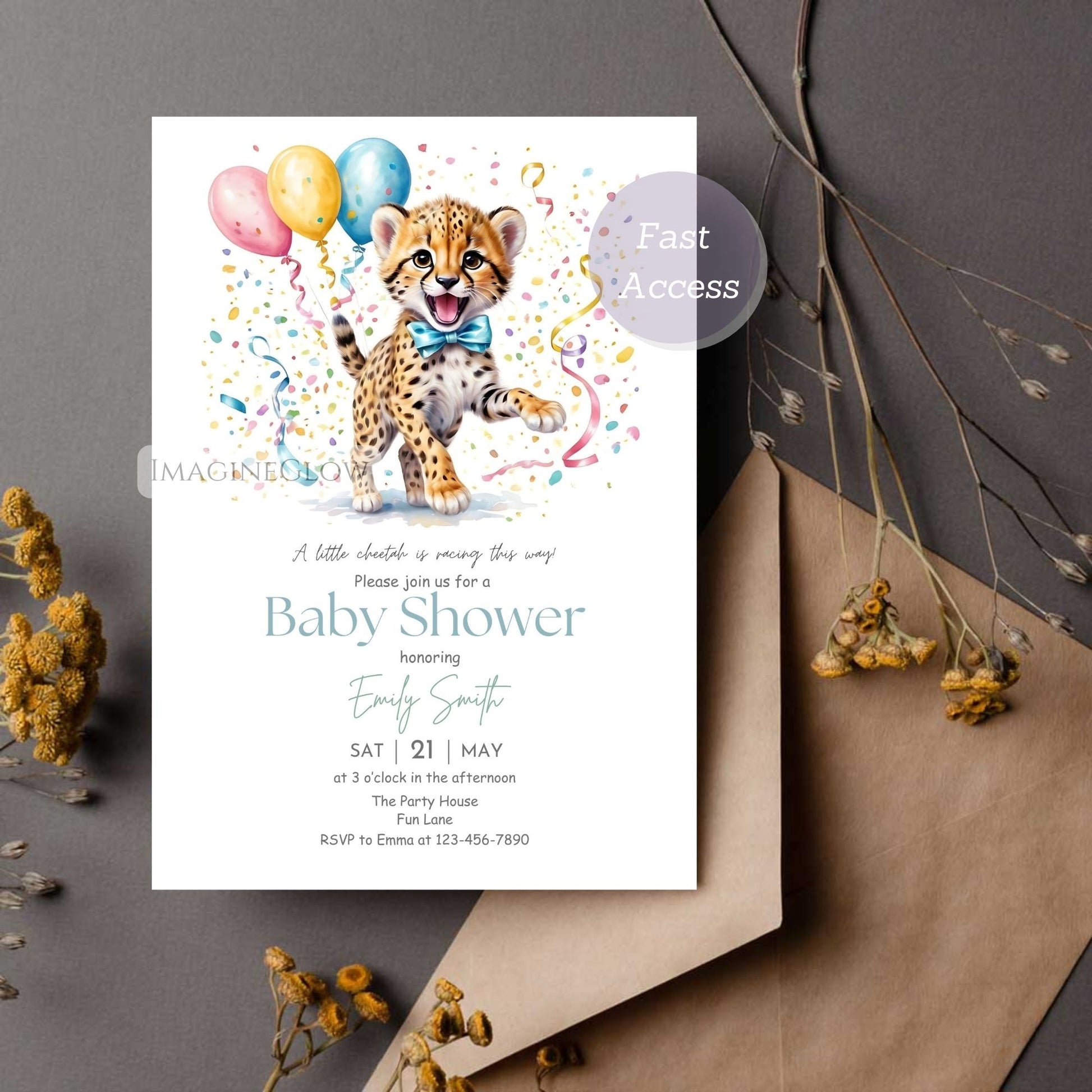 Editable wild animal baby shower boy invite