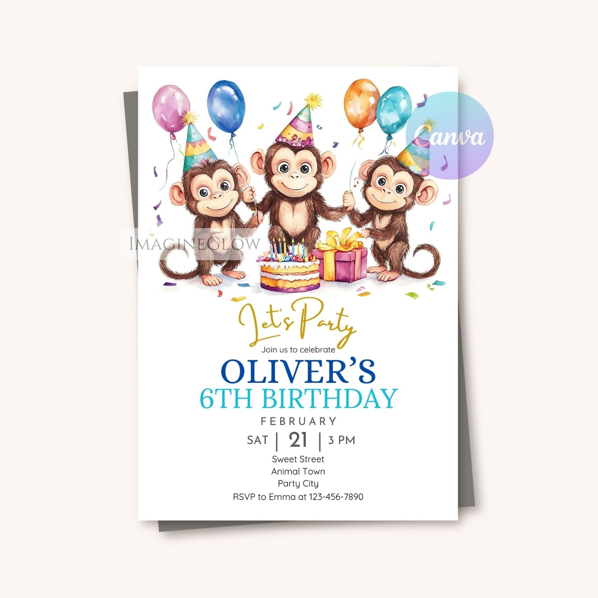Monkey-themed party invitation for toddlers