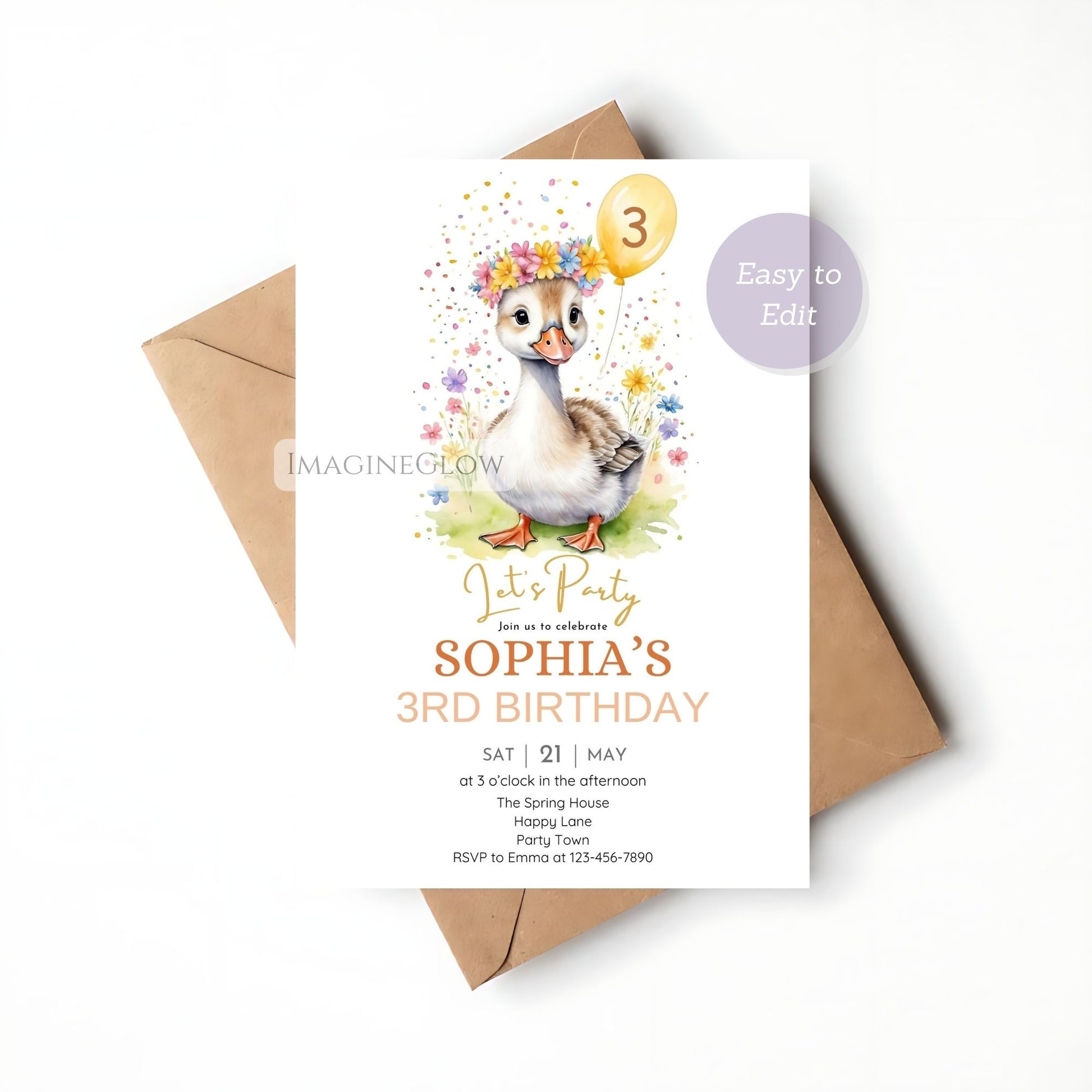 Farm theme goose invitation for kids
