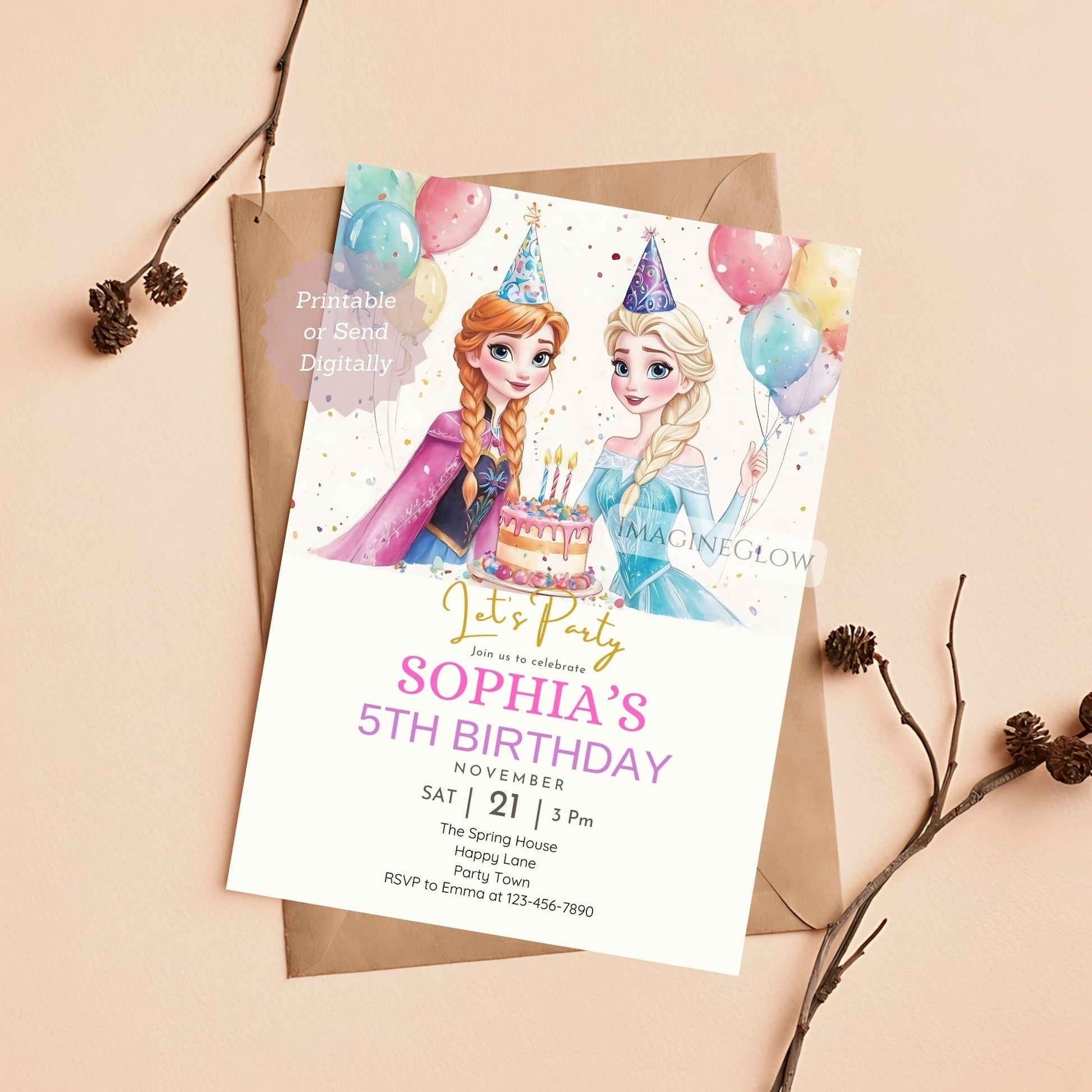 Frozen themed girl birthday card