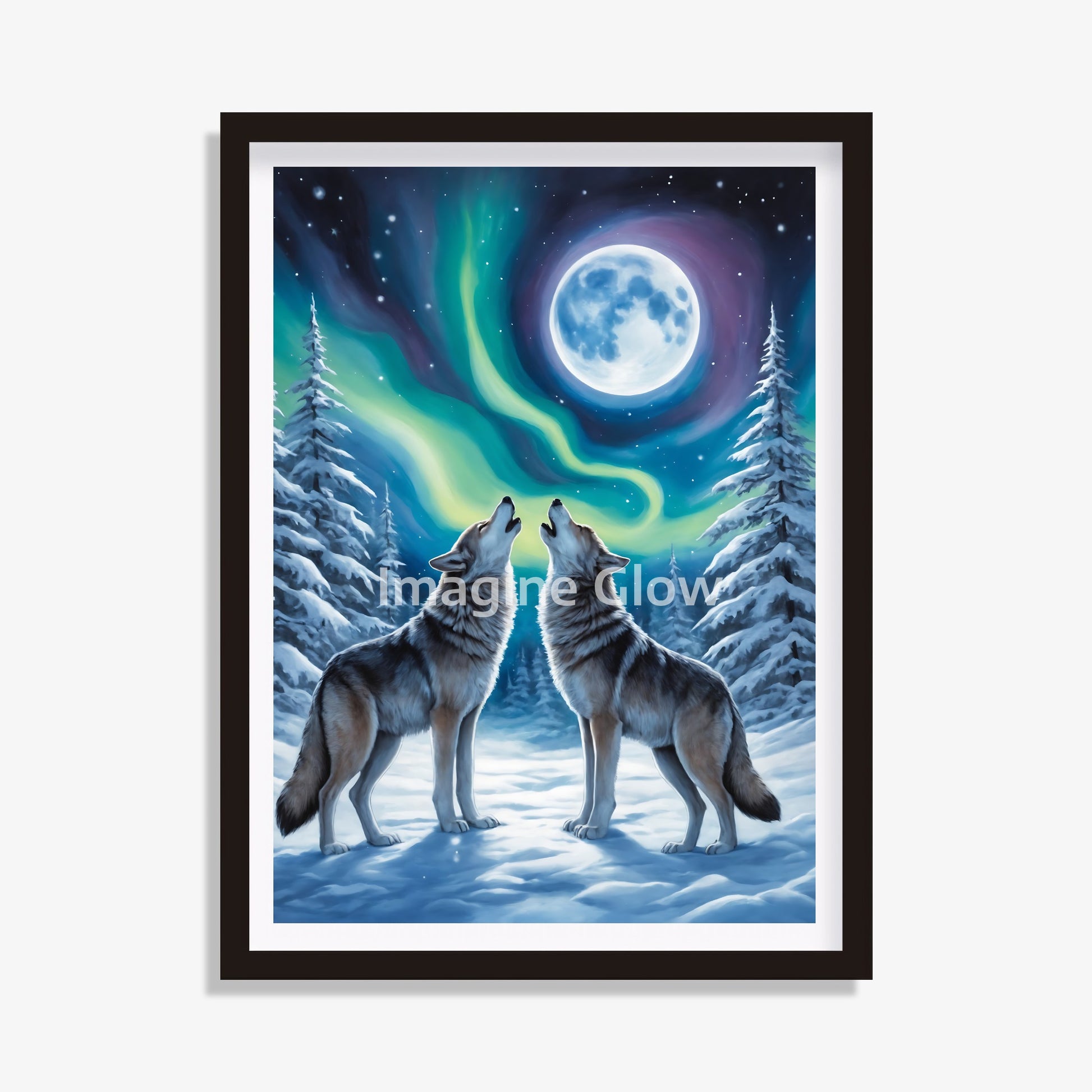 Wolf Northern Light Aurora Borealis Scenery - Printable Animal Wall Art