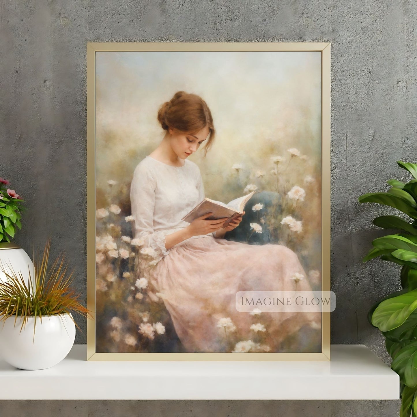 Woman Reading in Wildflower Field - Printable