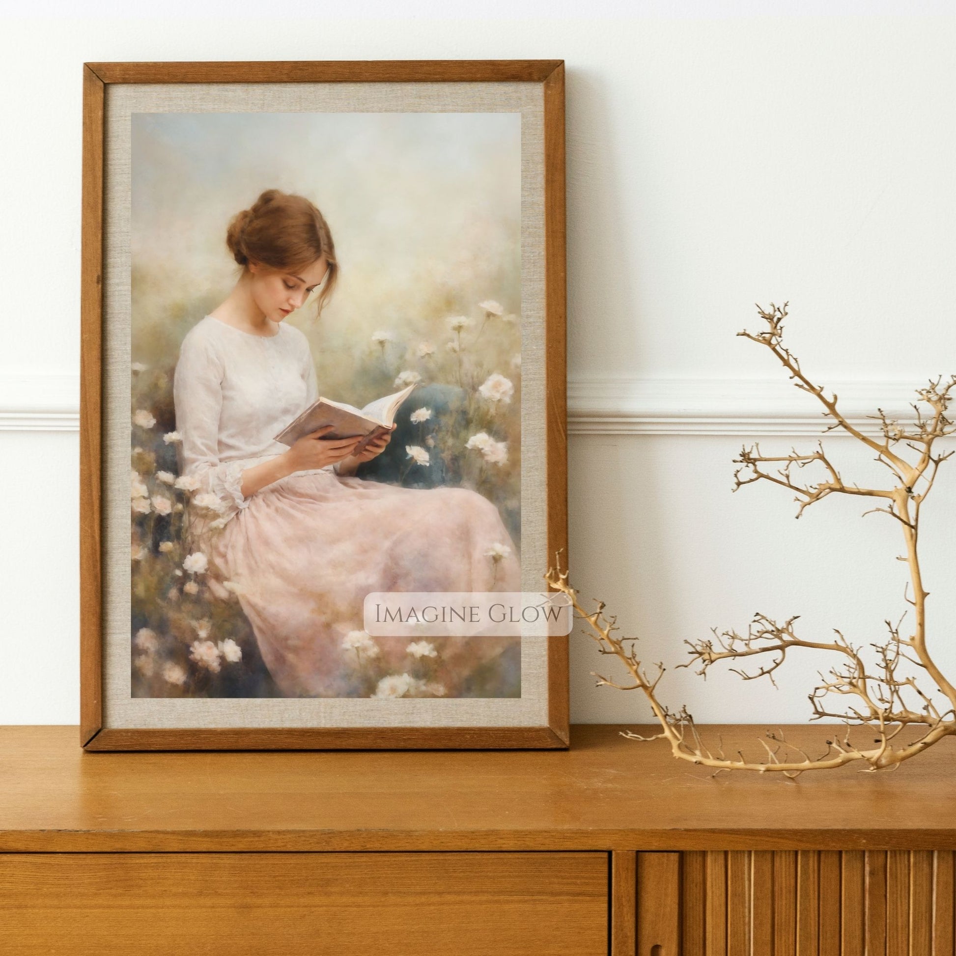 Woman Reading in Wildflower Field Wall Art