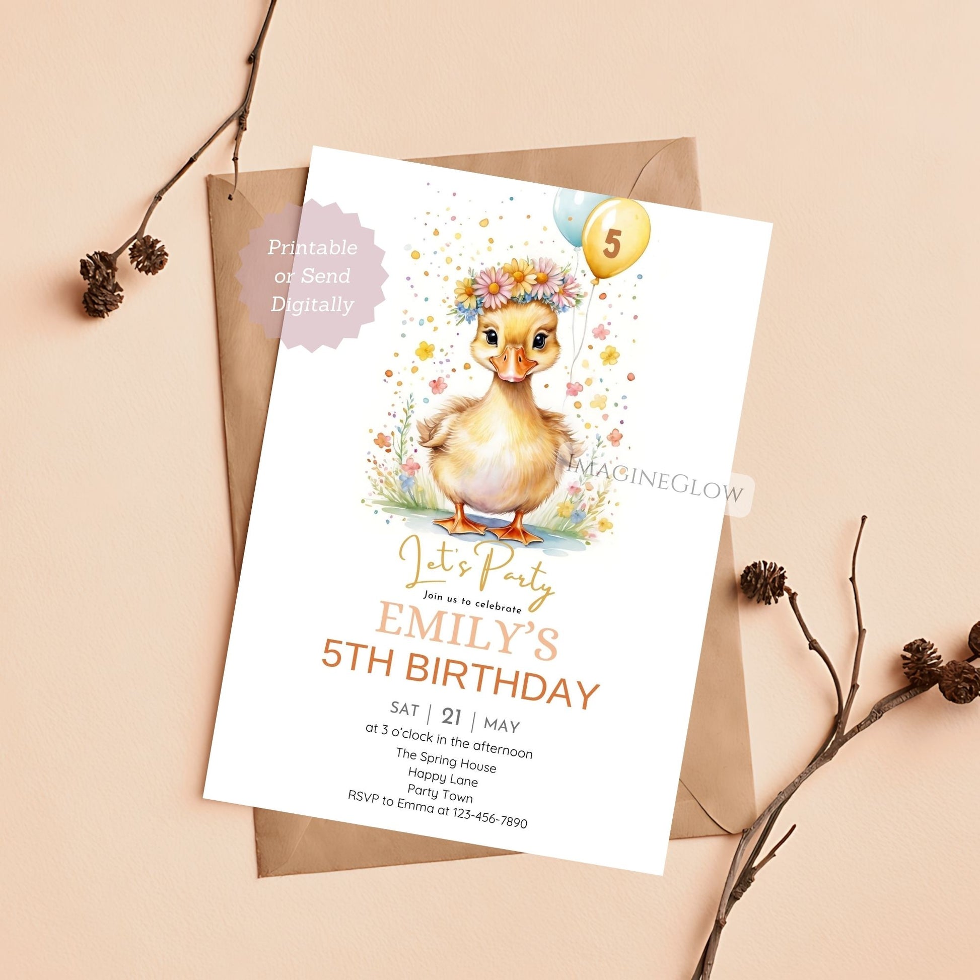 Printable duckling invitation for girls and boys