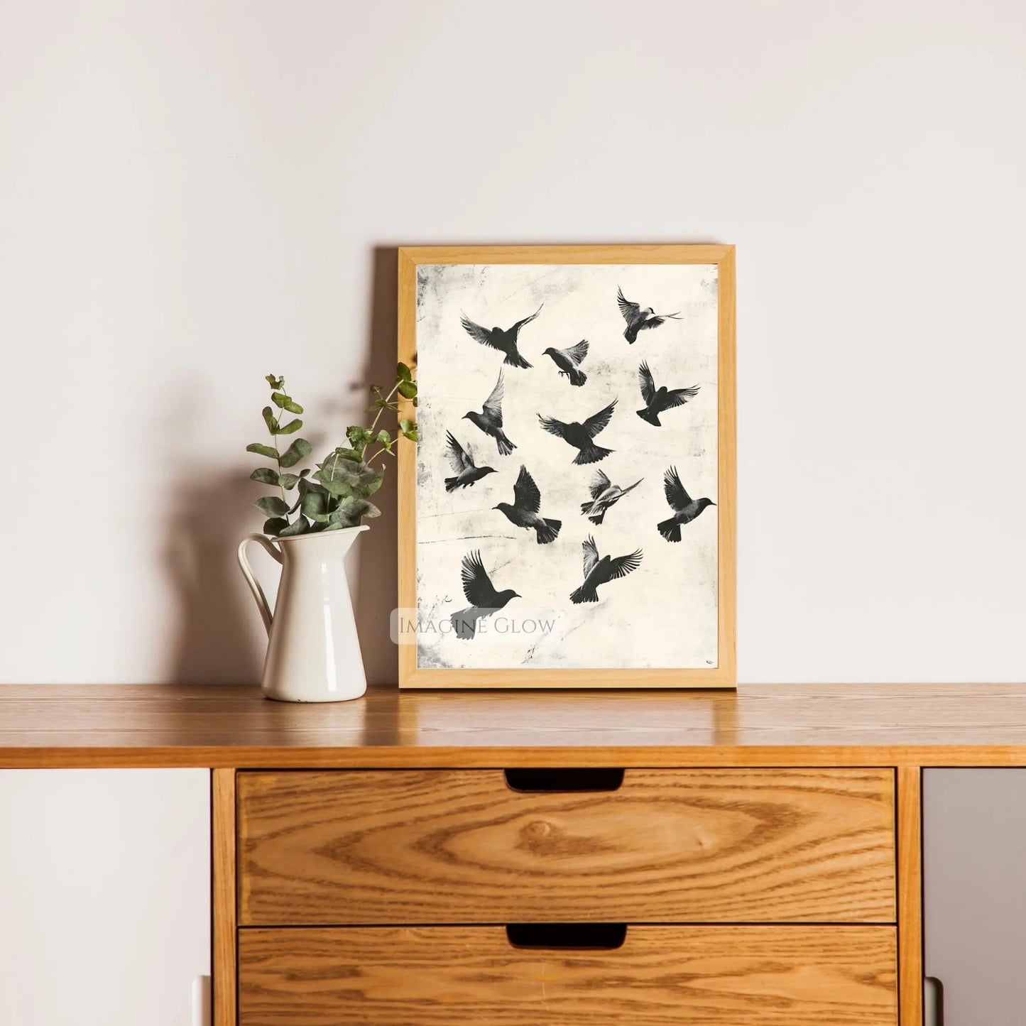 Abstract flying birds vintage art for nature lovers.