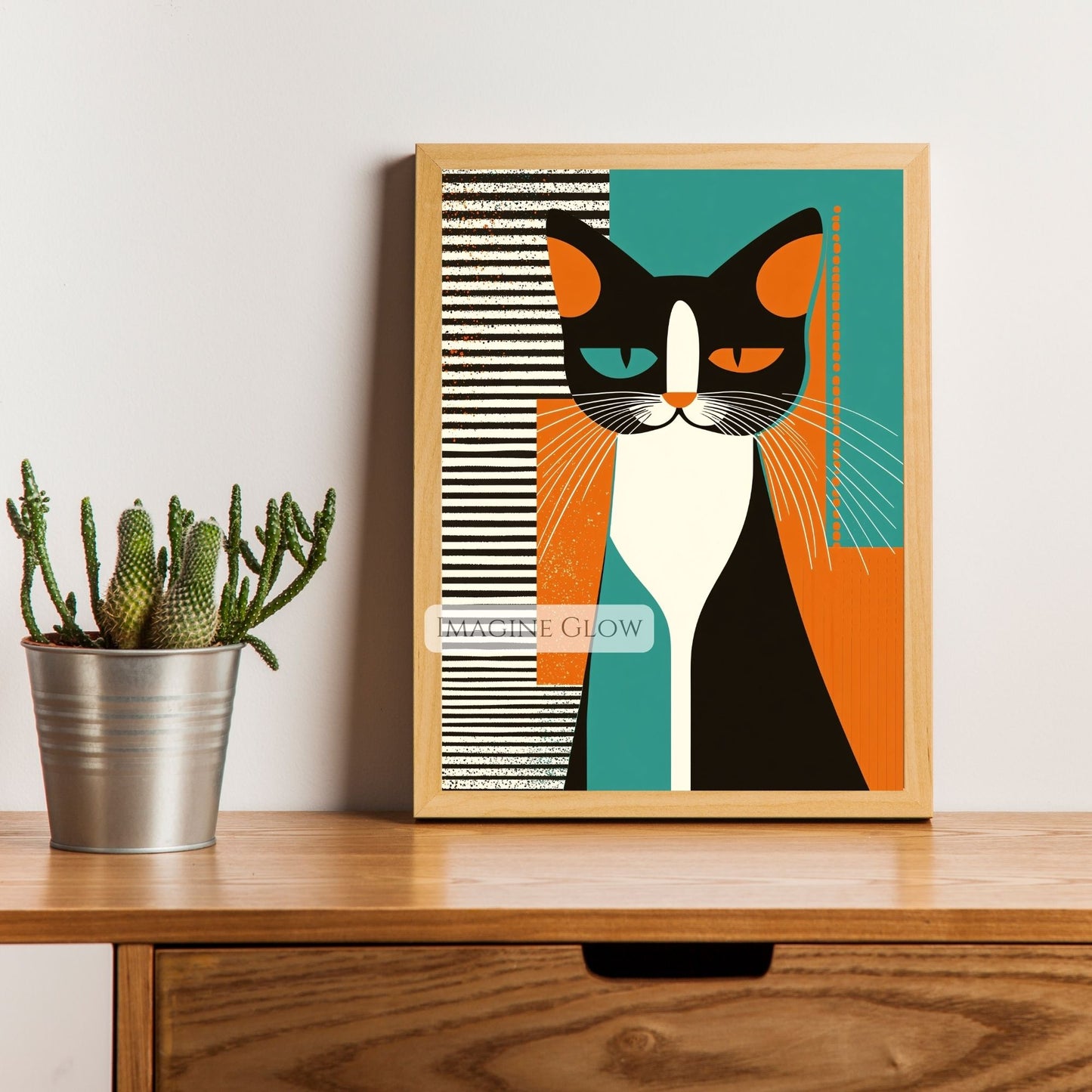 Fun cat art print for modern and eclectic decor.