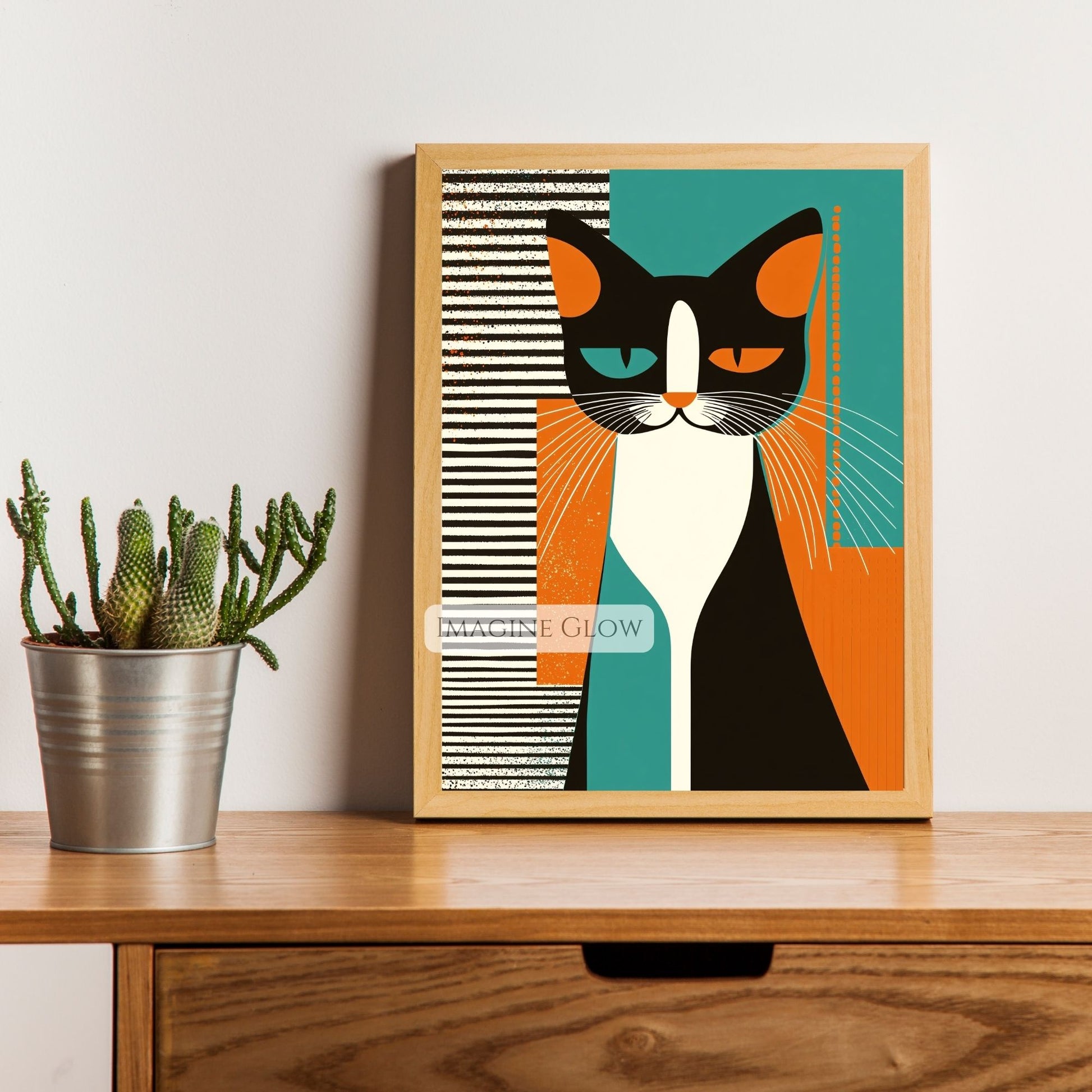 Fun cat art print for modern and eclectic decor.
