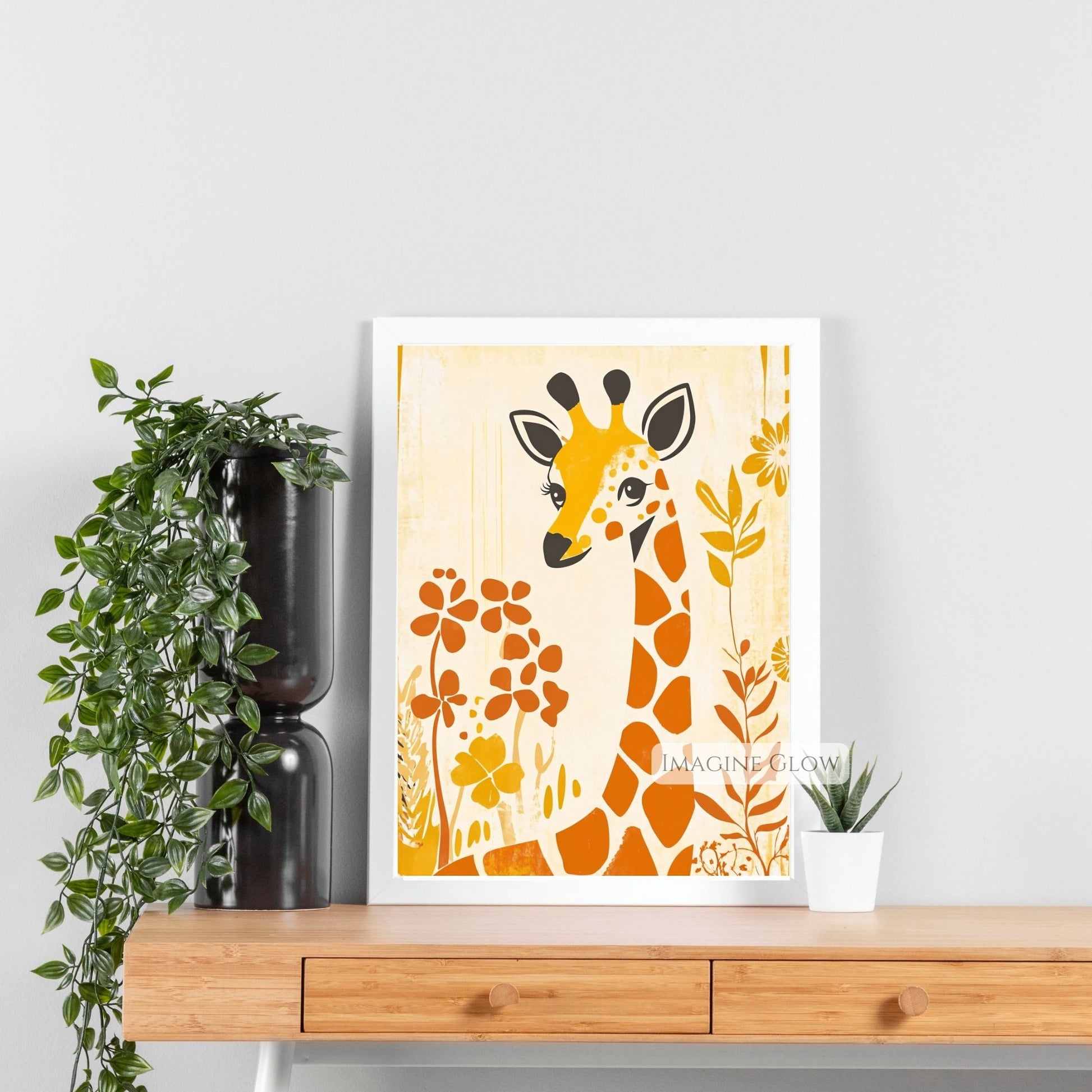 Vibrant animal art set featuring a giraffe, fox, and elephant in abstract design.