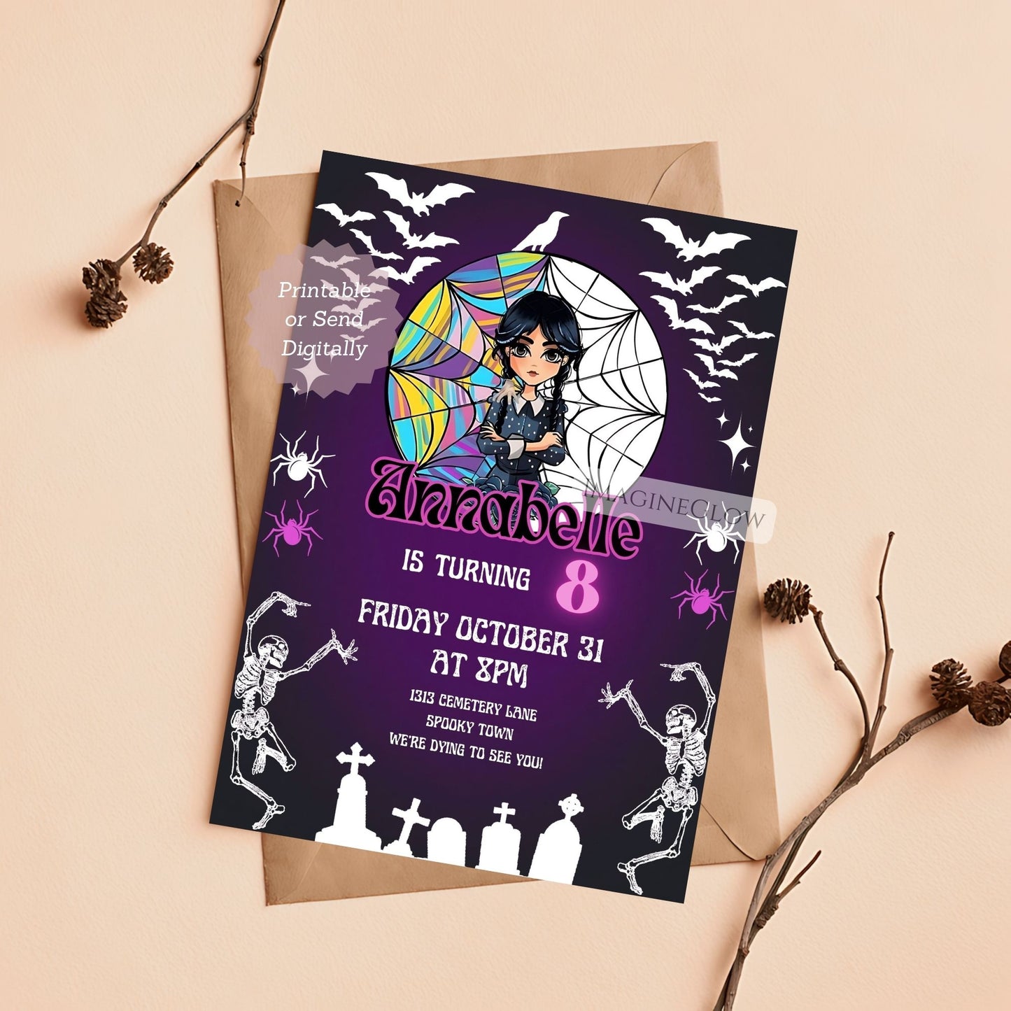 Addams Family inspired birthday invitation