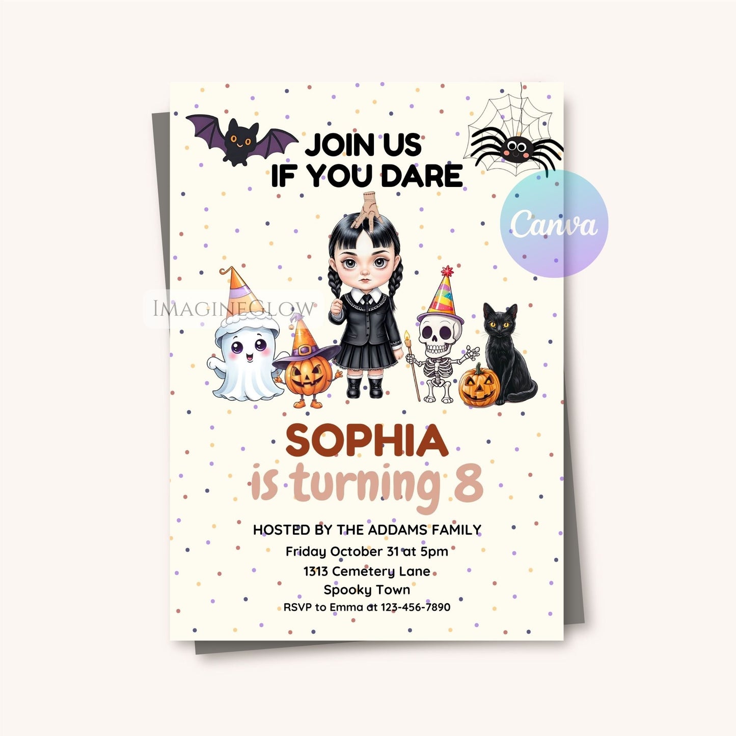 cute halloween party invite
editable spooky kids birthday card
addams family themed invite