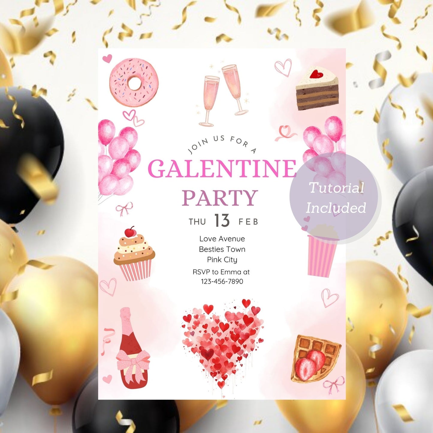 Ladies’ night invite with pink and Valentine’s theme.
