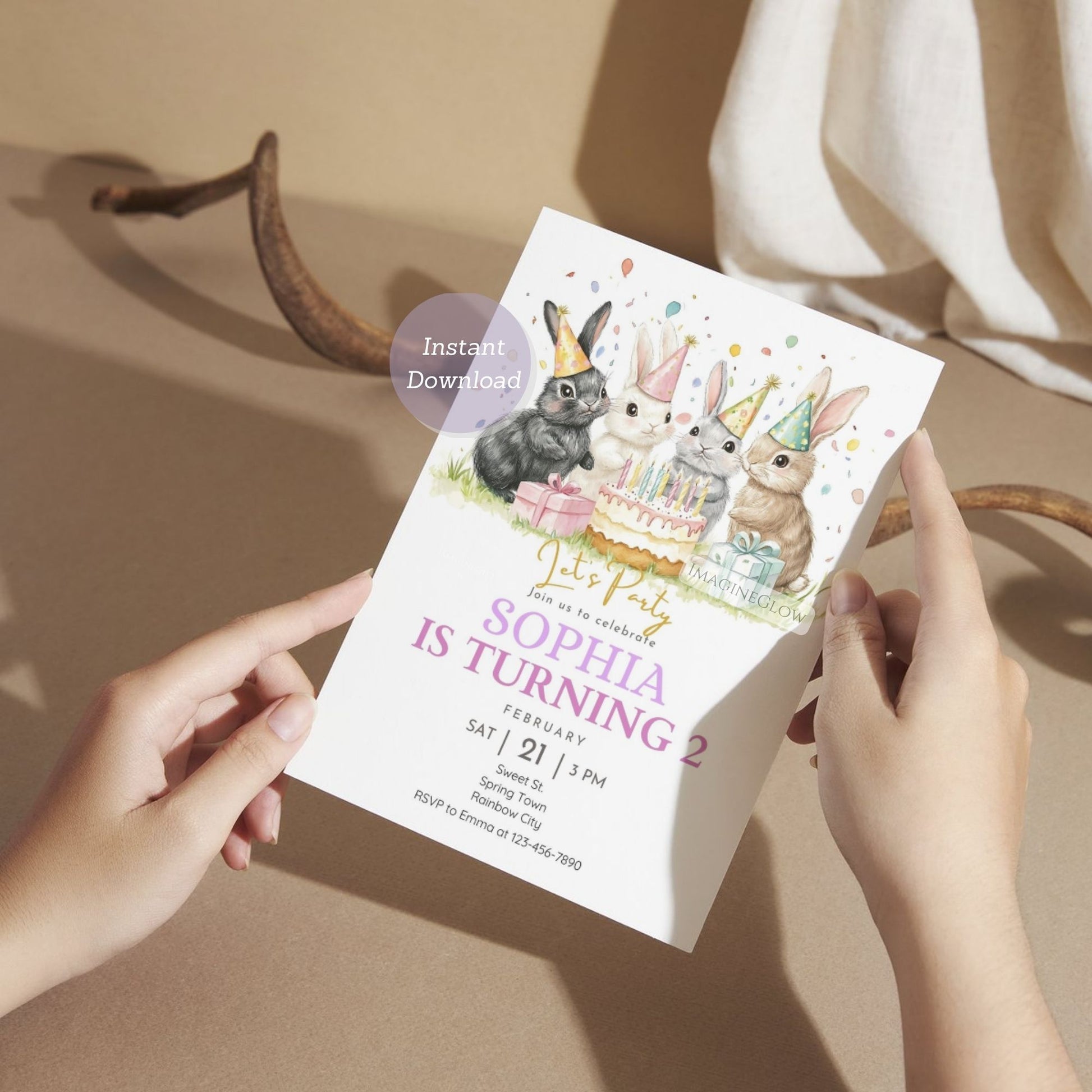 Bunny Birthday Invitation - Cute Rabbit Party Theme