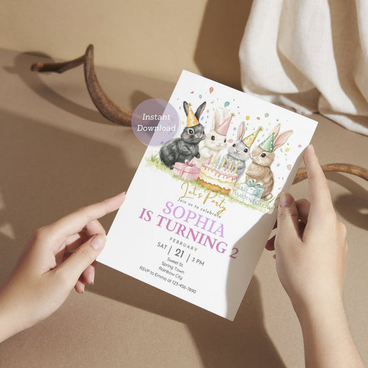 Bunny Birthday Invitation - Cute Rabbit Party Theme