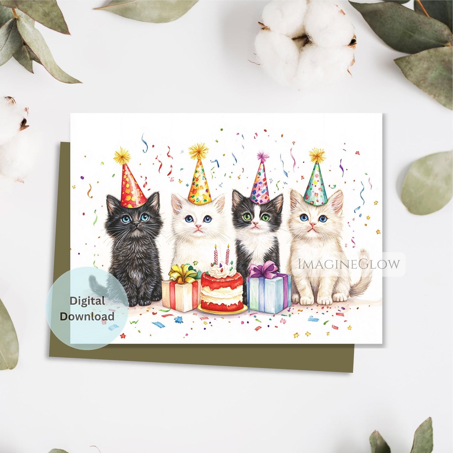 Sweet cat greeting card with friendly design
Cat themed card printable for any celebration