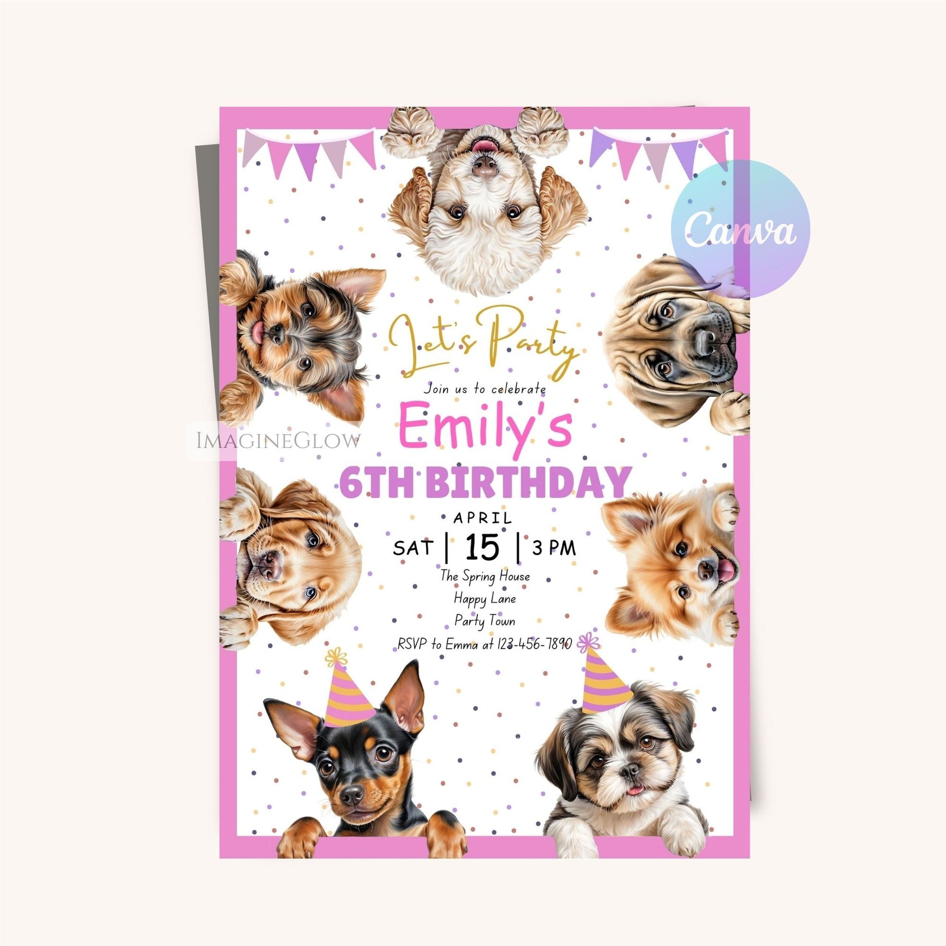 Fun dog-themed party invite for puppy celebrations.