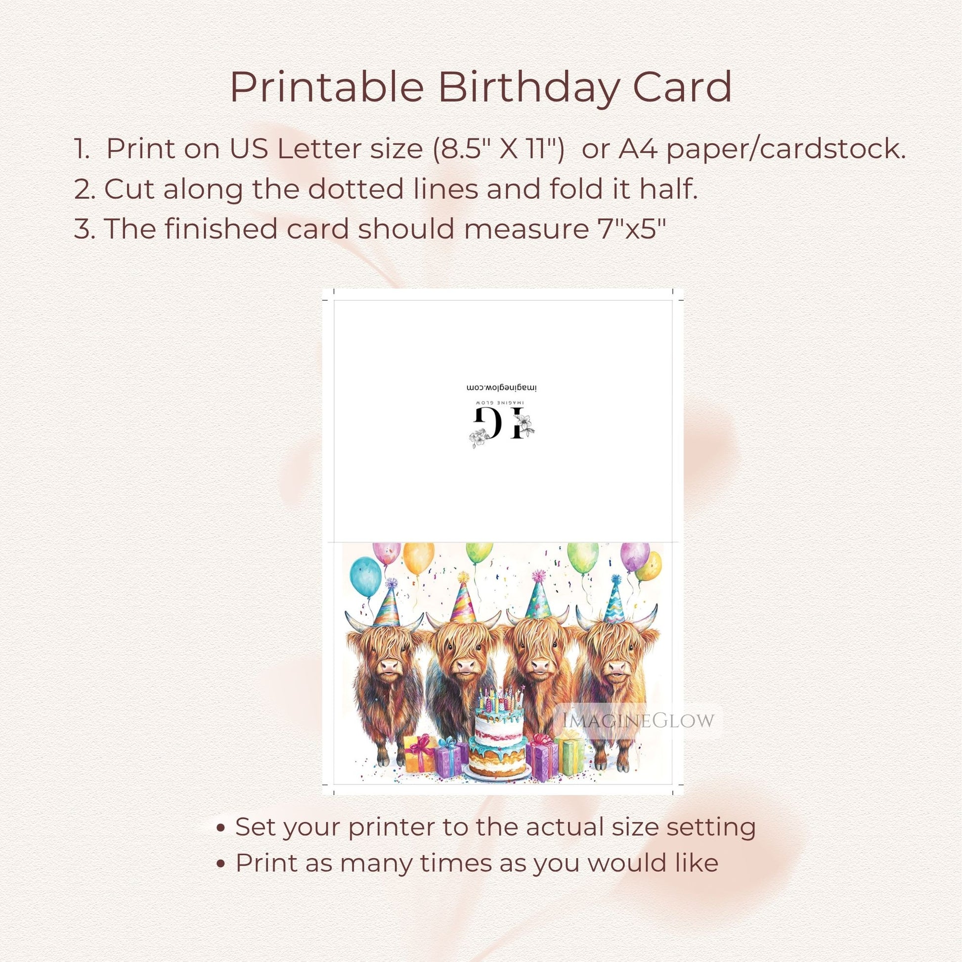 blank inside birthday card
country style birthday card
adorable highland cow illustration
animal themed birthday card